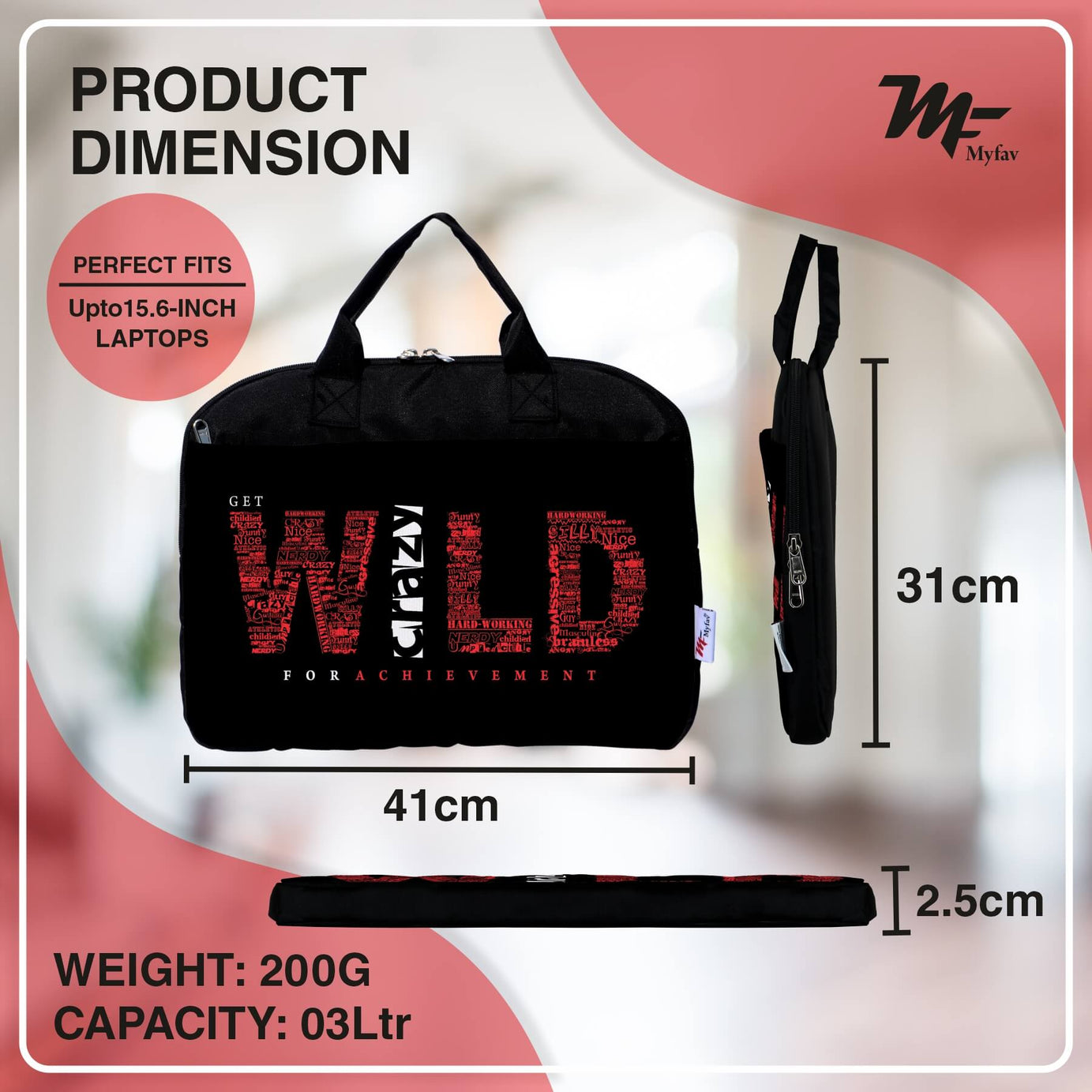 My Fav Motivational Quote Office Laptop Bag Briefcase 15.6 Inch for Women and Men