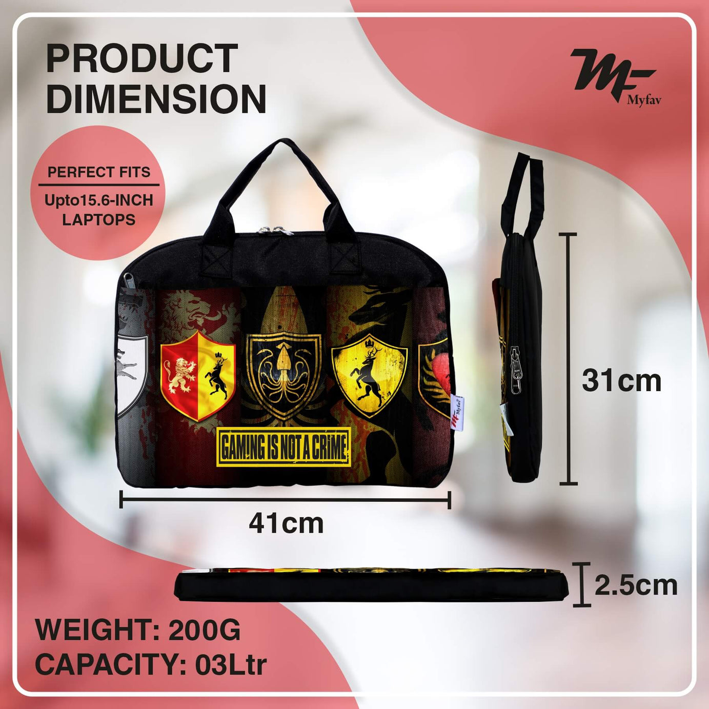 My Fav Gaming  Laptop Bag Briefcase 15.6 Inch for Women and Men