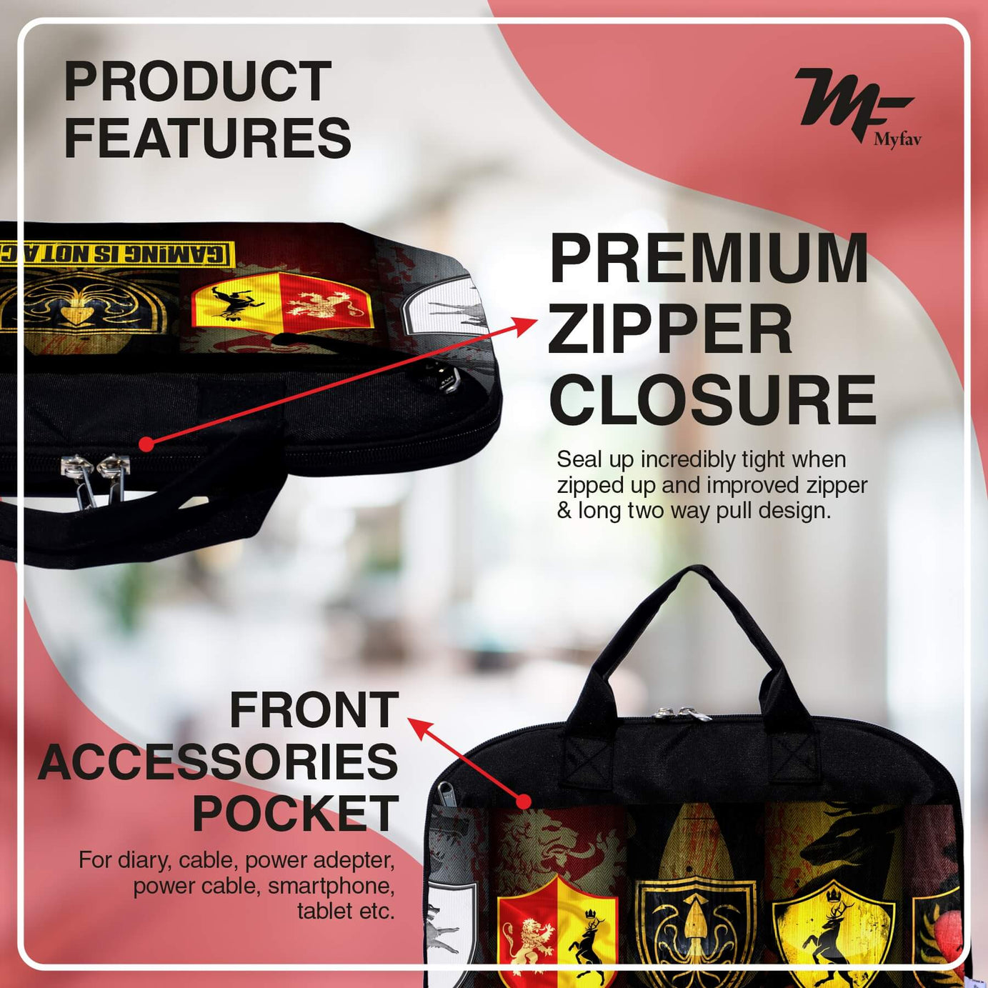 My Fav Gaming  Laptop Bag Briefcase 15.6 Inch for Women and Men