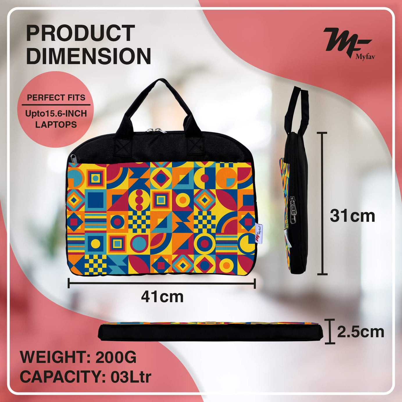 My Fav Multi Printed Office Laptop Bag Briefcase 15.6 Inch for Women and Men