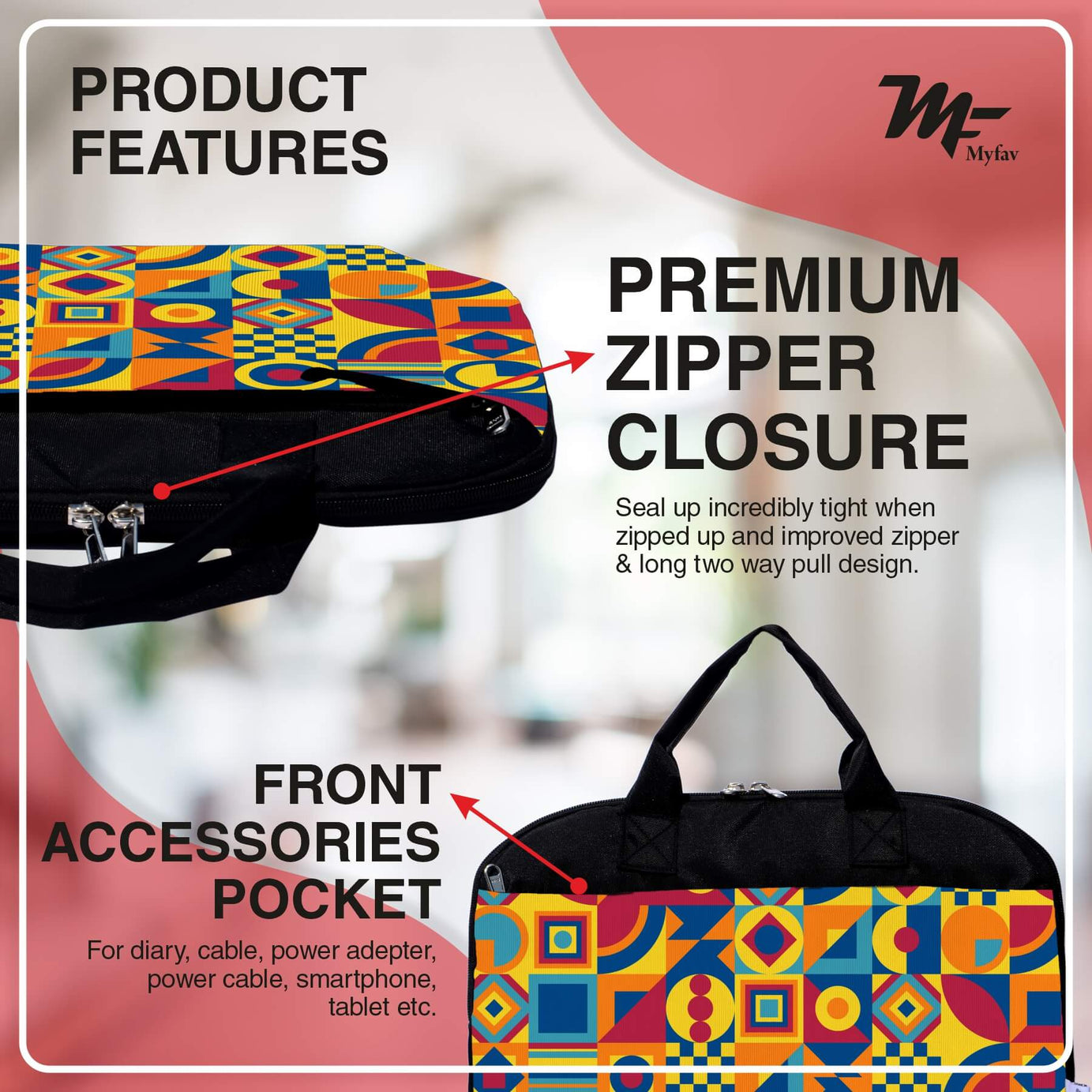 My Fav Multi Printed Office Laptop Bag Briefcase 15.6 Inch for Women and Men