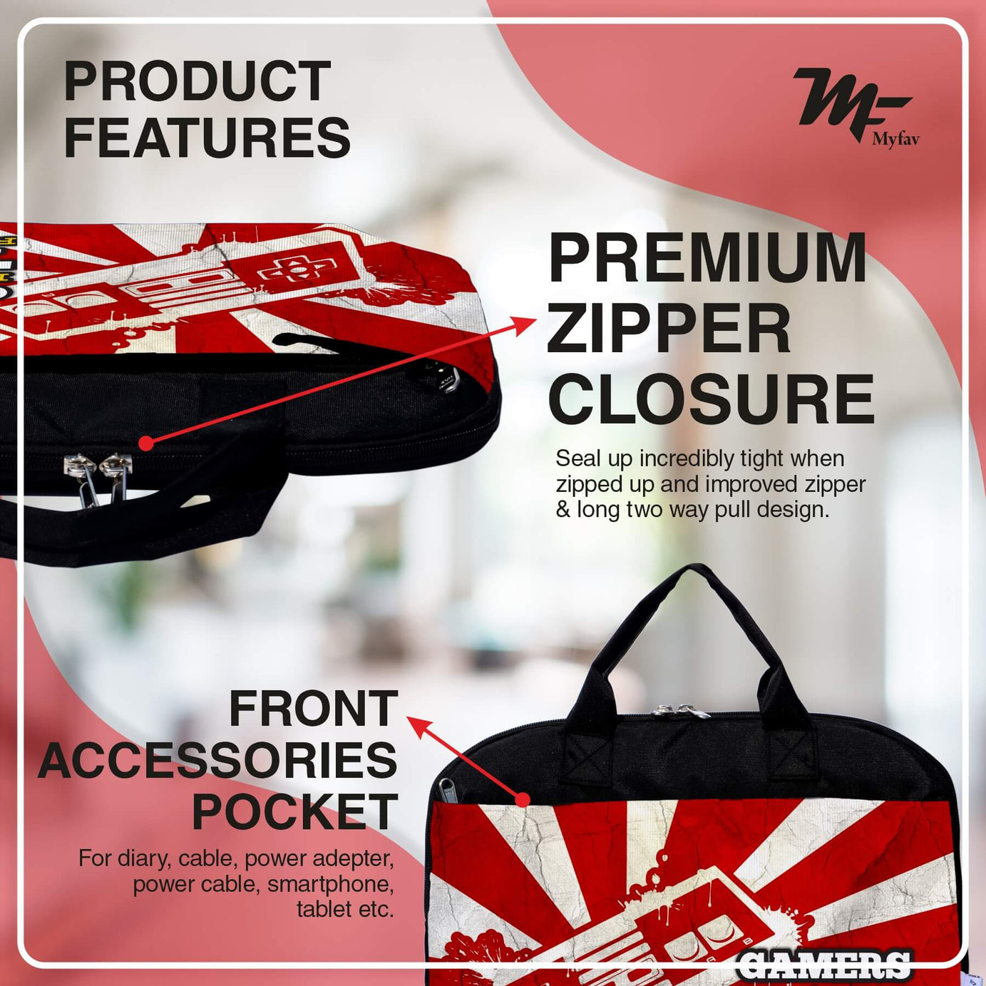 My Fav Gamer Laptop Bag Briefcase 15.6 Inch for Women and Men
