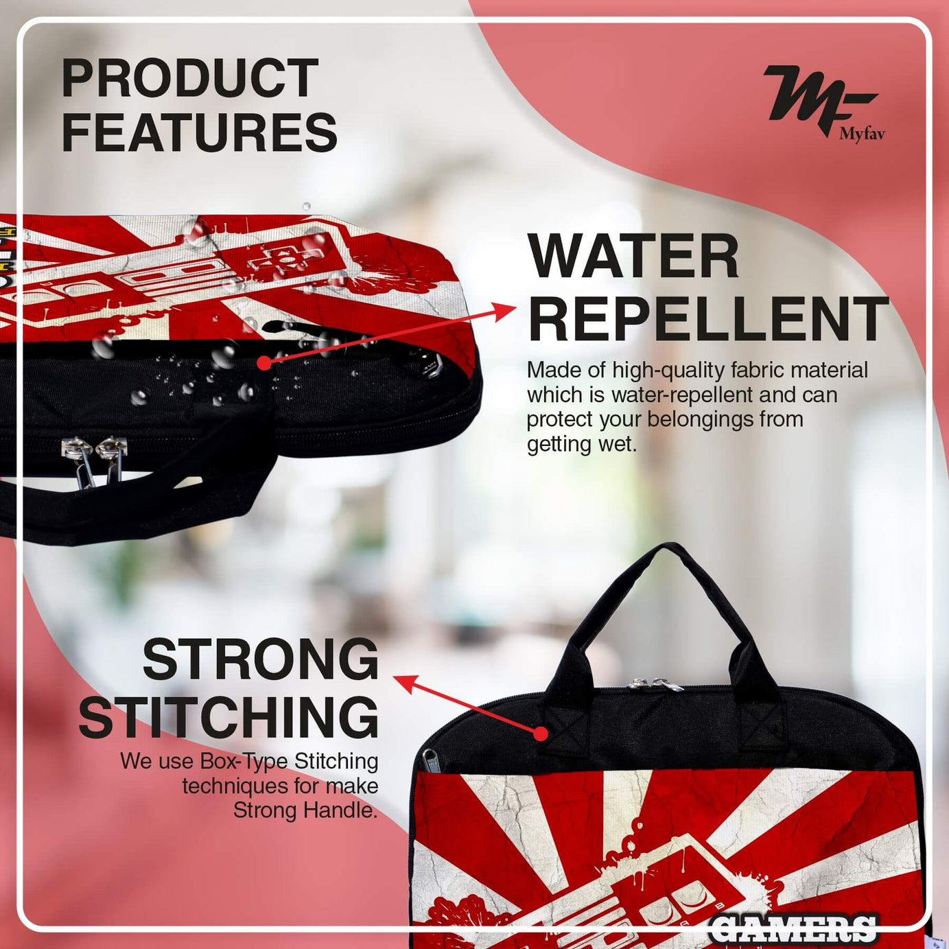 My Fav Gamer Laptop Bag Briefcase 15.6 Inch for Women and Men