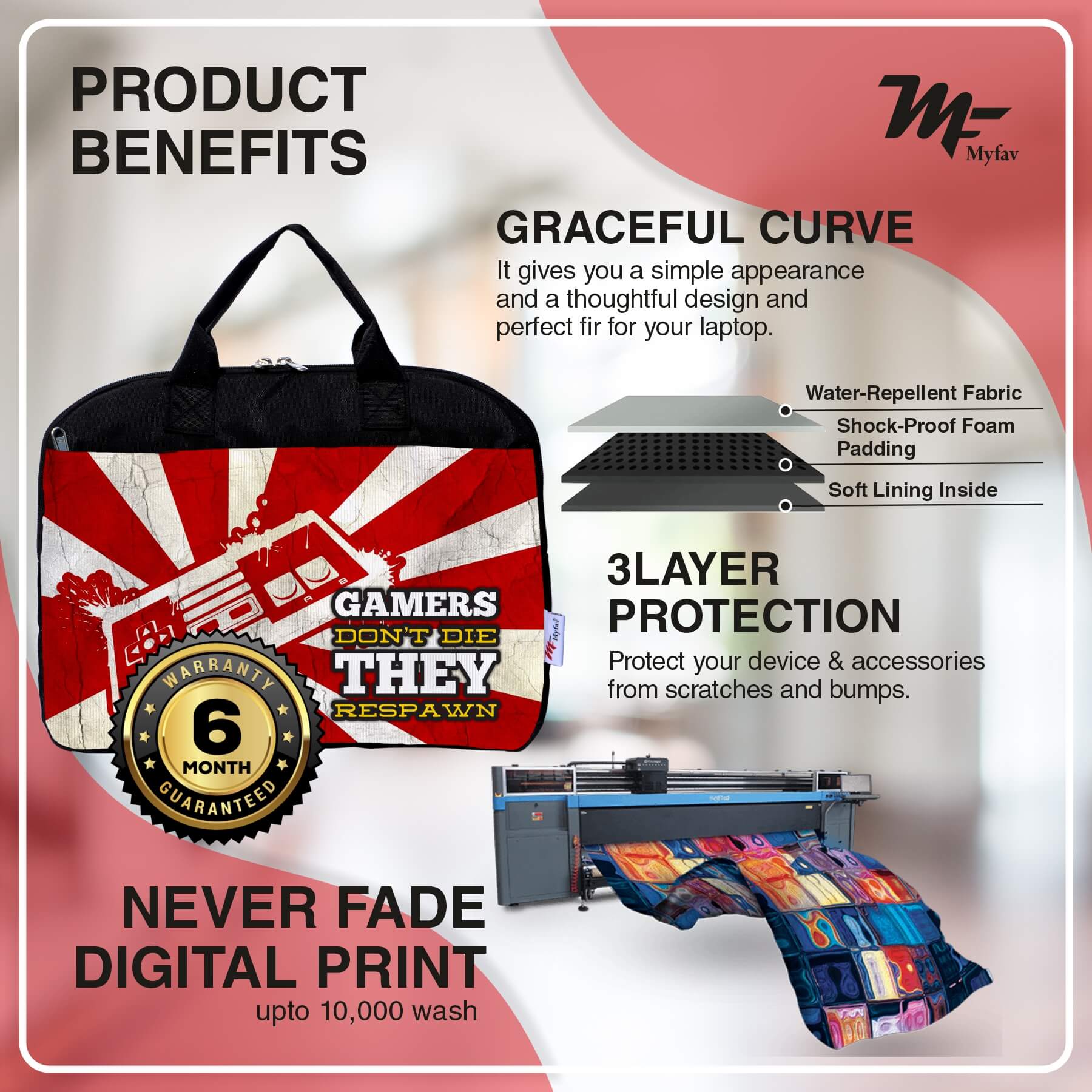 My Fav Gamer Laptop Bag Briefcase 15.6 Inch for Women and Men