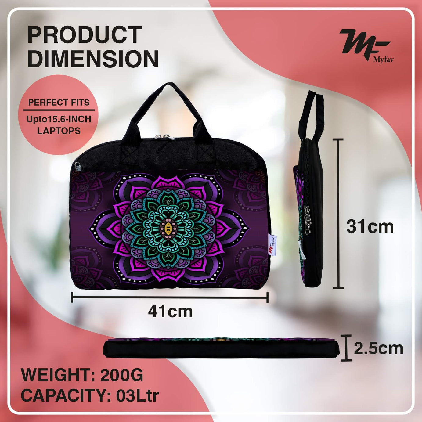My Fav Rangoli Print Office Laptop Bag Briefcase 15.6 Inch for Women and Men