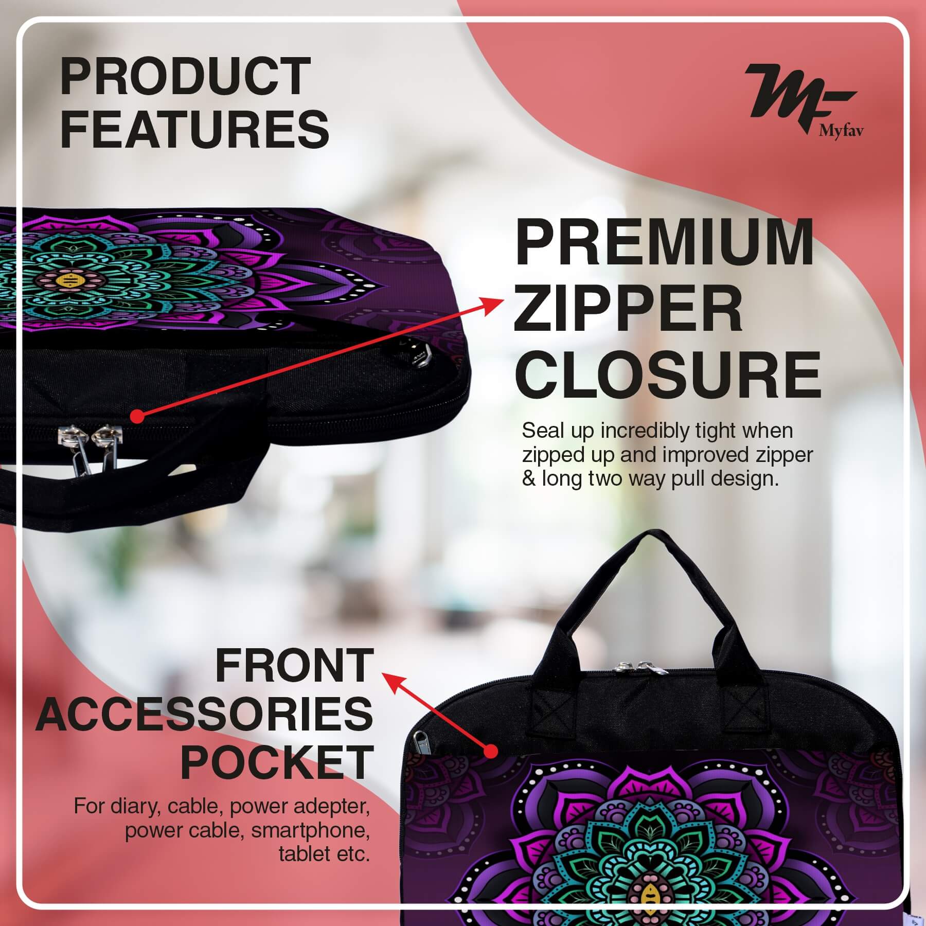 My Fav Rangoli Print Office Laptop Bag Briefcase 15.6 Inch for Women and Men