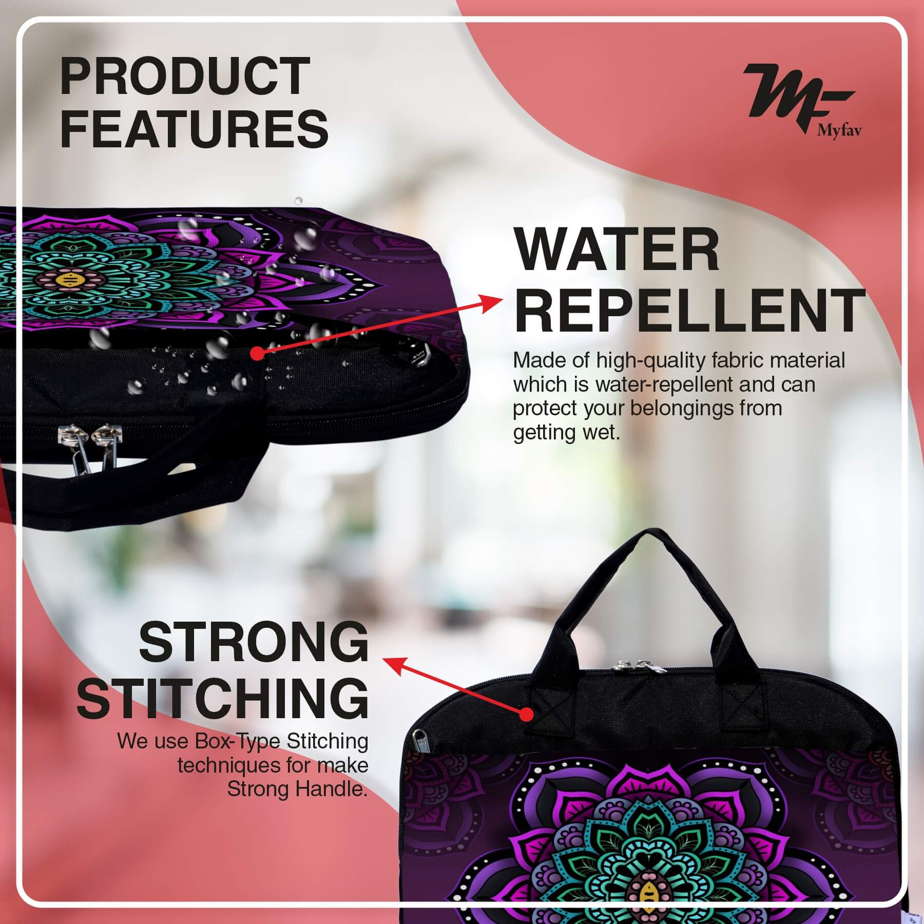 My Fav Rangoli Print Office Laptop Bag Briefcase 15.6 Inch for Women and Men