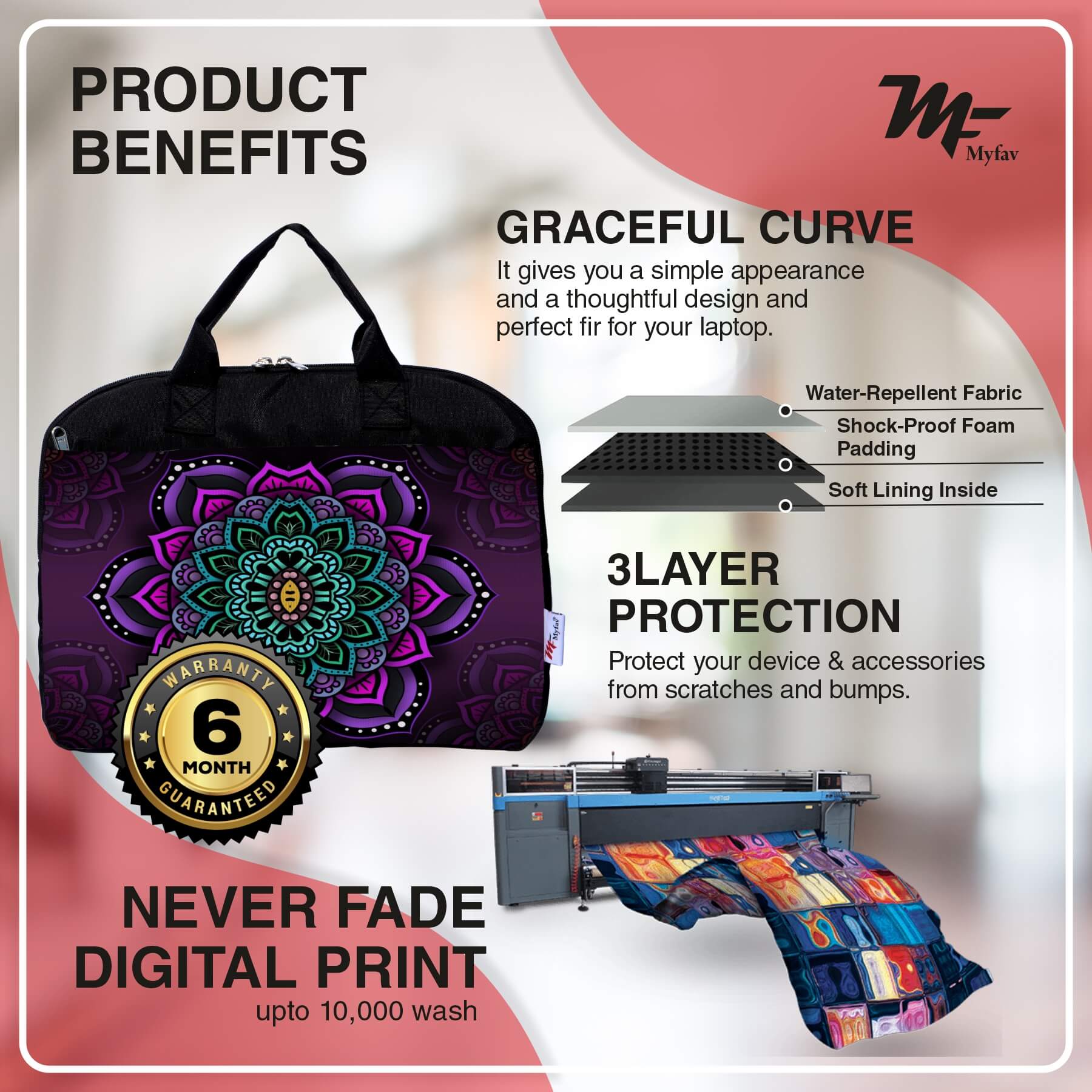 My Fav Rangoli Print Office Laptop Bag Briefcase 15.6 Inch for Women and Men