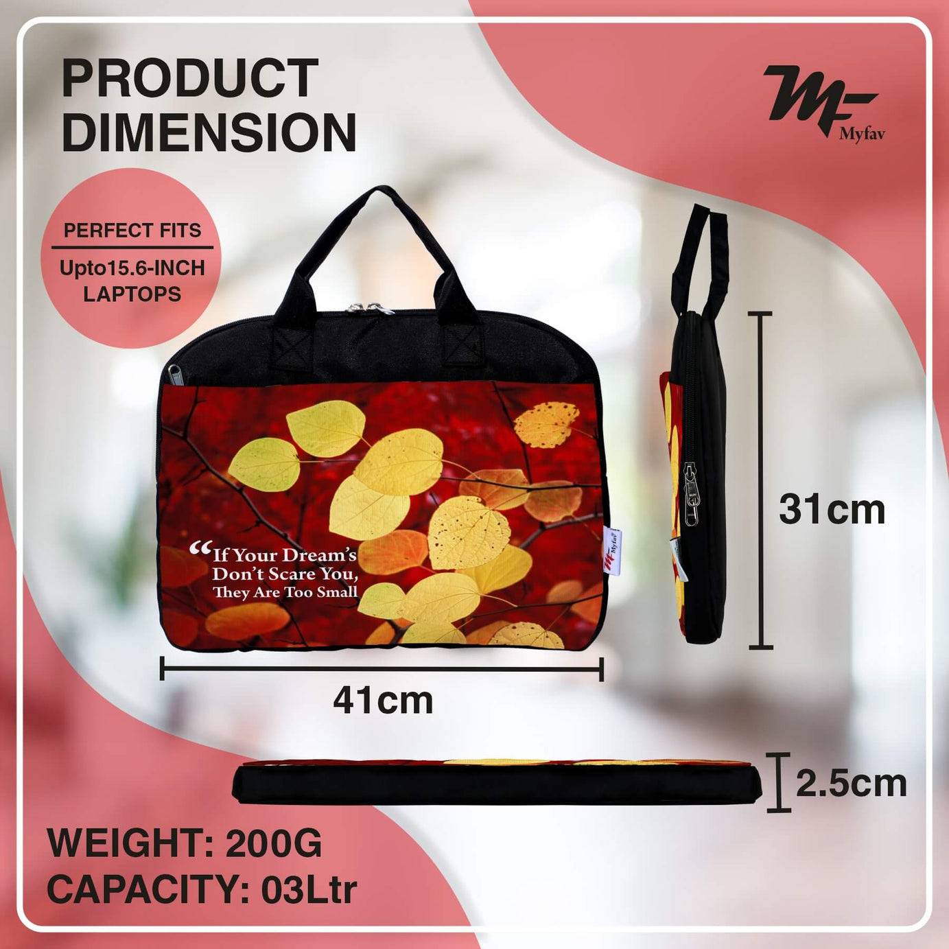 My Fav Leafs Print Office Laptop Bag Briefcase 15.6 Inch for Women and Men