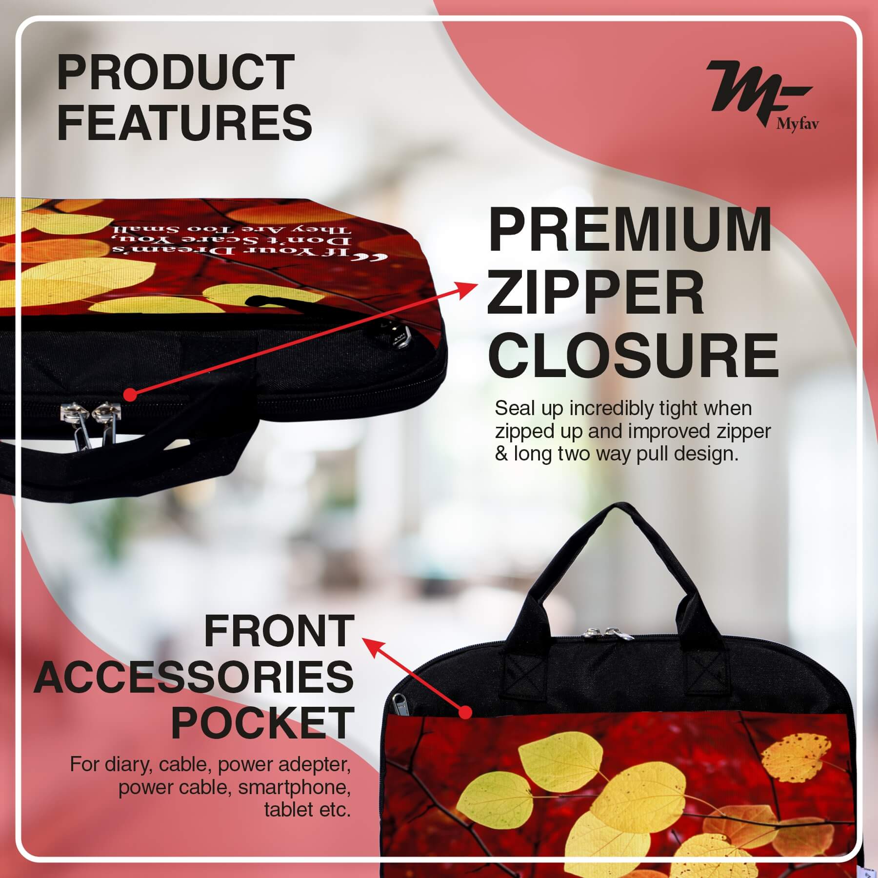 My Fav Leafs Print Office Laptop Bag Briefcase 15.6 Inch for Women and Men