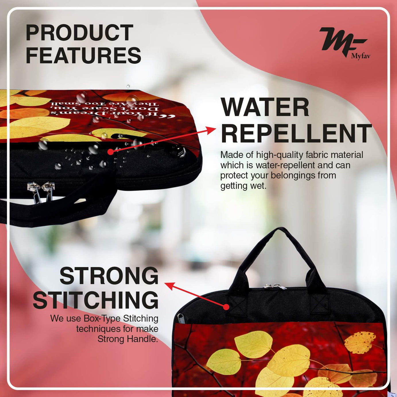 My Fav Leafs Print Office Laptop Bag Briefcase 15.6 Inch for Women and Men