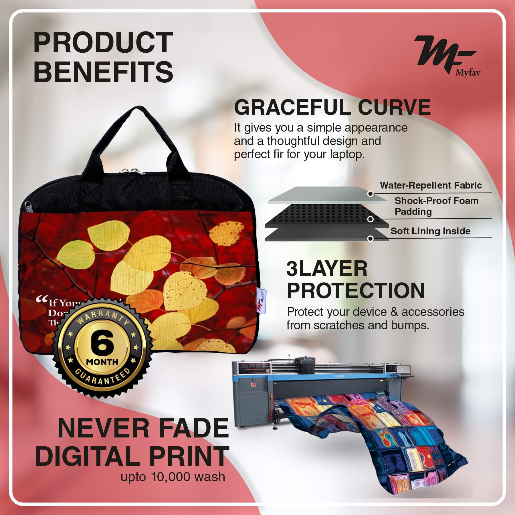 My Fav Leafs Print Office Laptop Bag Briefcase 15.6 Inch for Women and Men