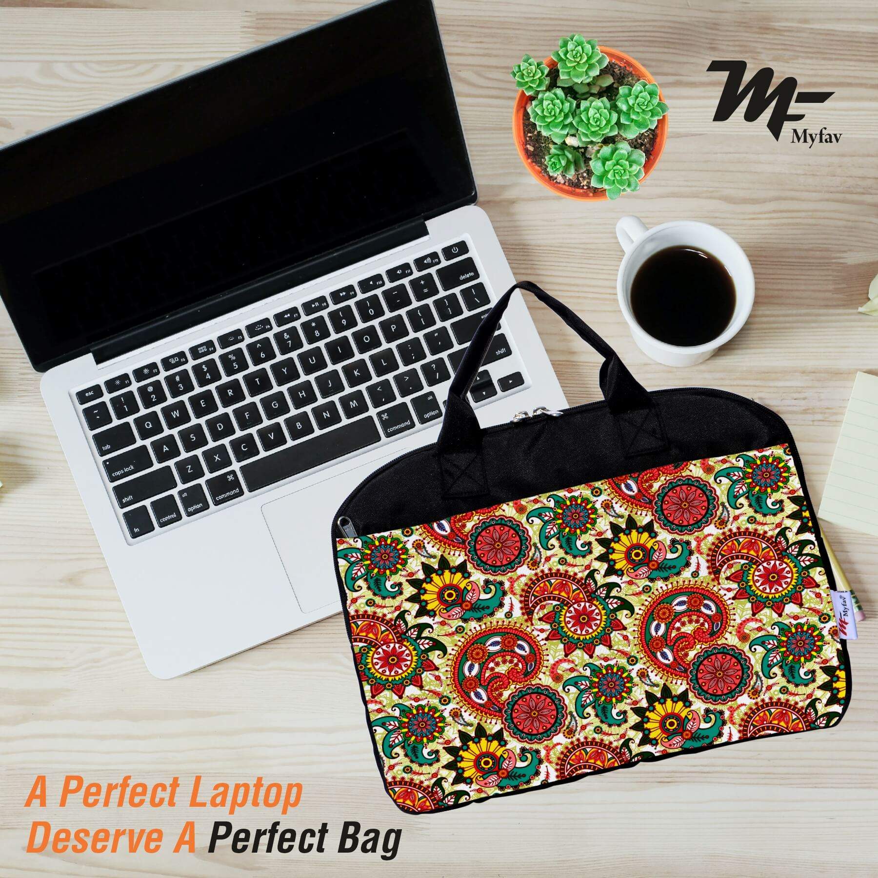 My Fav Traditional Print Office Laptop Bag Briefcase 15.6 Inch for Women and Men