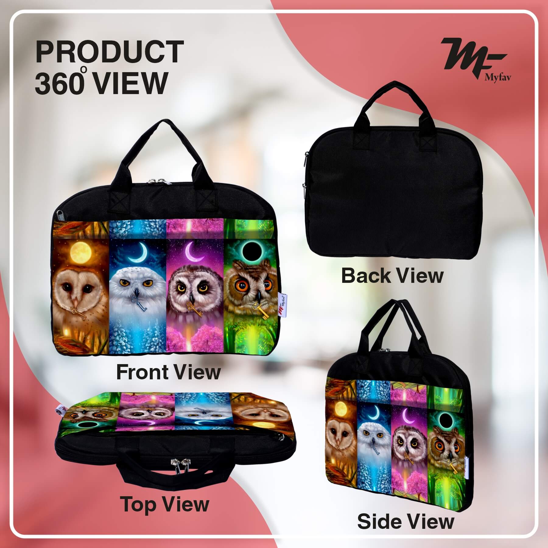 My Fav Owl Print Office Laptop Bag Briefcase 15.6 Inch for Women and Men