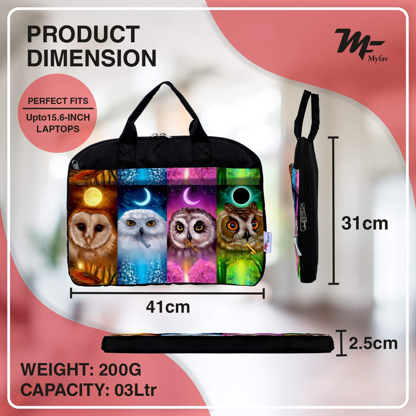 My Fav Owl Print Office Laptop Bag Briefcase 15.6 Inch for Women and Men
