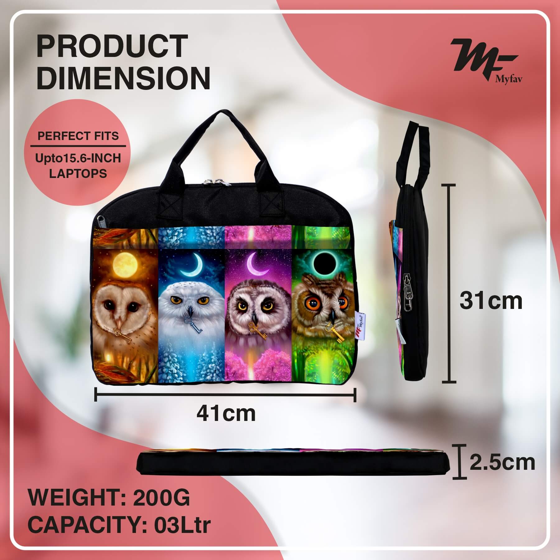 My Fav Owl Print Office Laptop Bag Briefcase 15.6 Inch for Women and Men