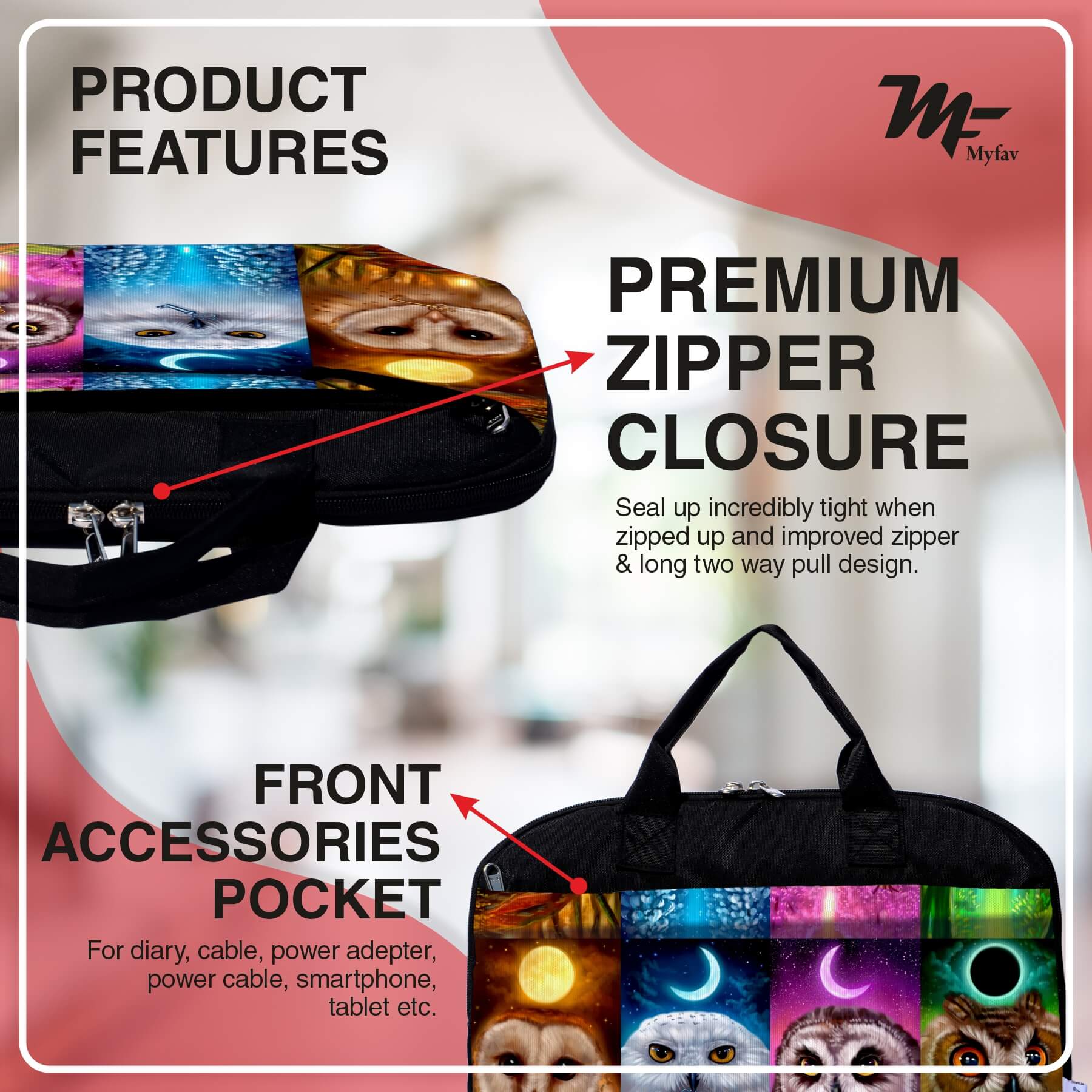 My Fav Owl Print Office Laptop Bag Briefcase 15.6 Inch for Women and Men