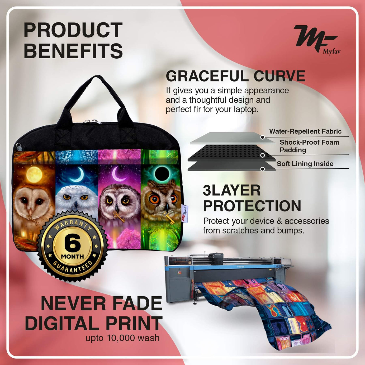 My Fav Owl Print Office Laptop Bag Briefcase 15.6 Inch for Women and Men