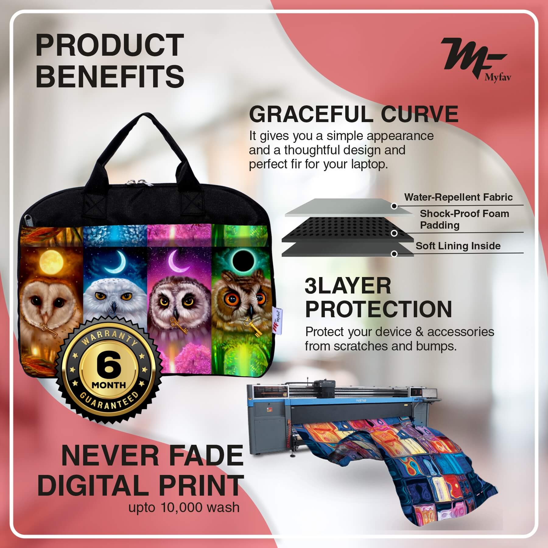 My Fav Owl Print Office Laptop Bag Briefcase 15.6 Inch for Women and Men