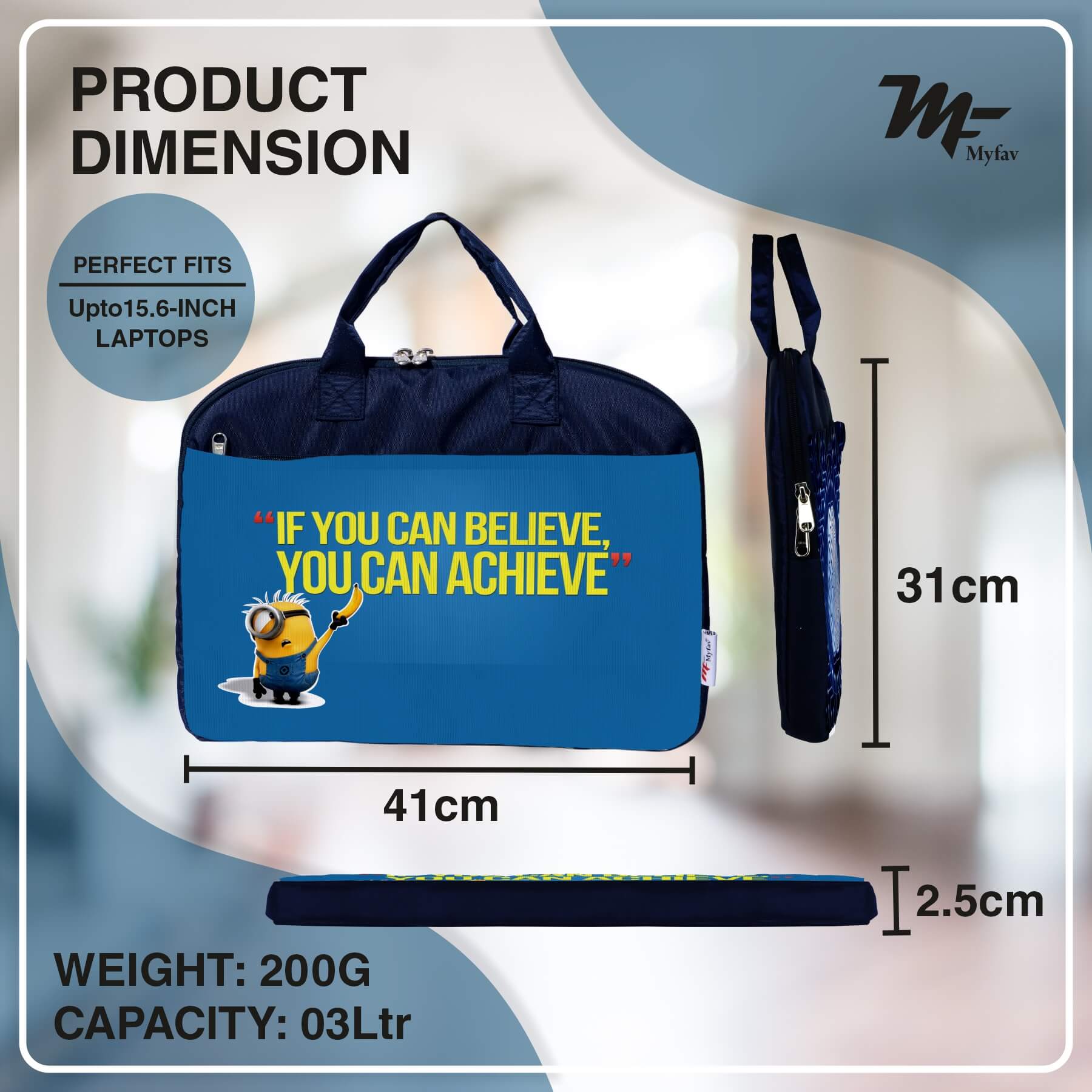 My Fav Blue Motivational Quote Office Laptop Briefcase Bag 15.6 Inch for Women and Men