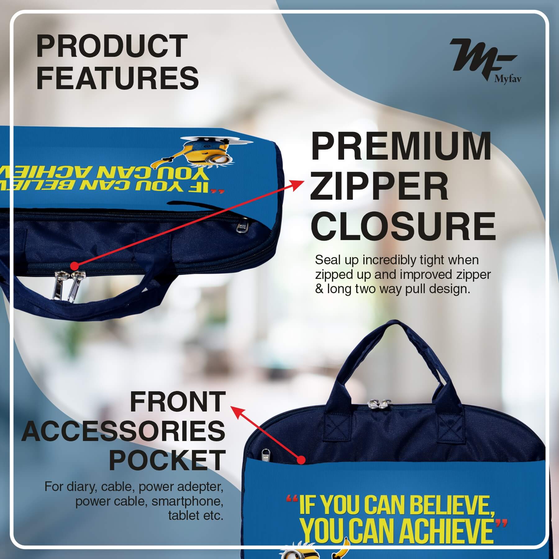 My Fav Blue Motivational Quote Office Laptop Briefcase Bag 15.6 Inch for Women and Men