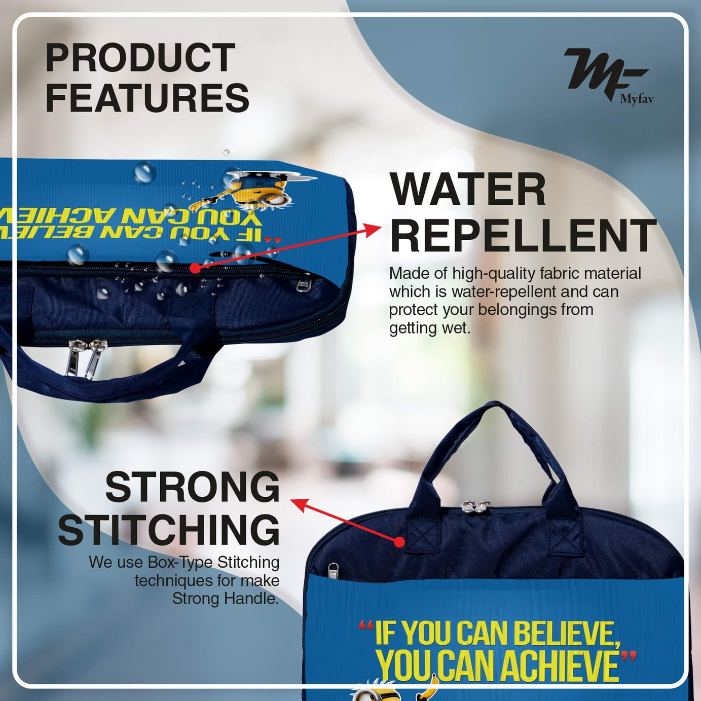 My Fav Blue Motivational Quote Office Laptop Briefcase Bag 15.6 Inch for Women and Men