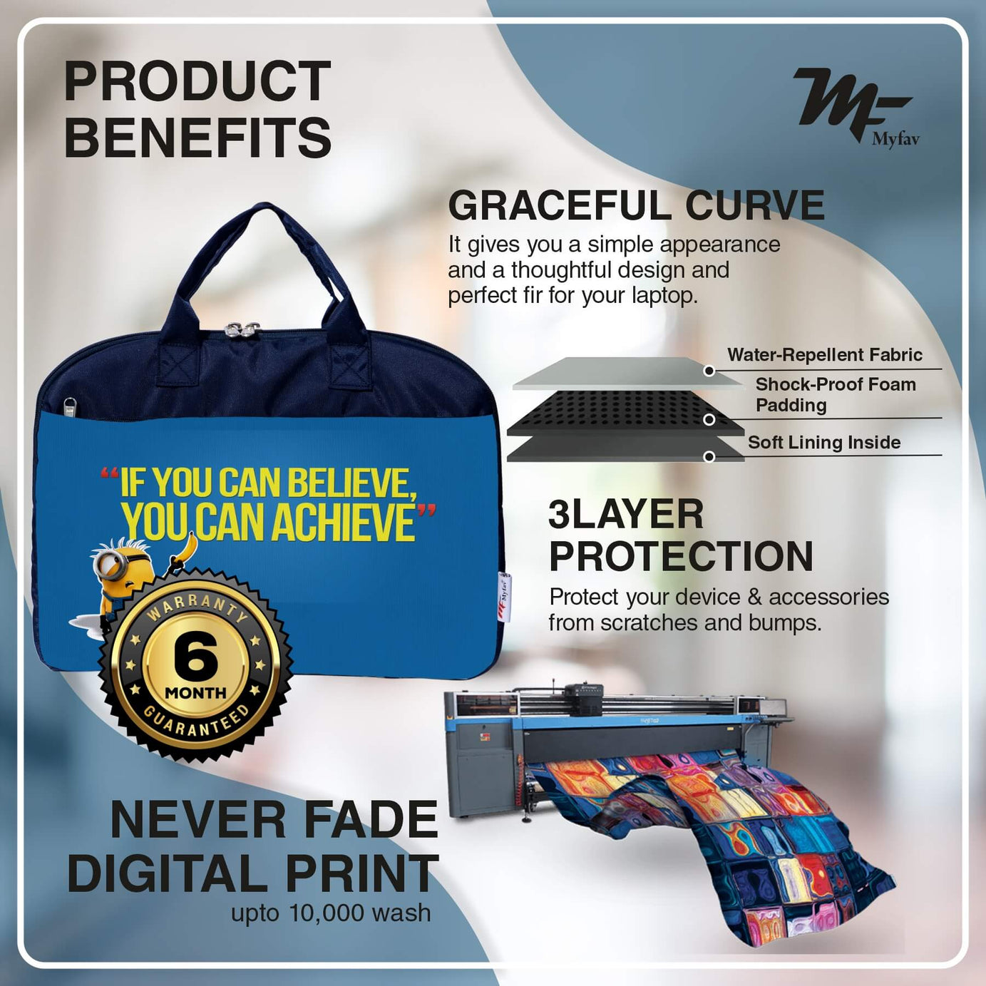 My Fav Blue Motivational Quote Office Laptop Briefcase Bag 15.6 Inch for Women and Men