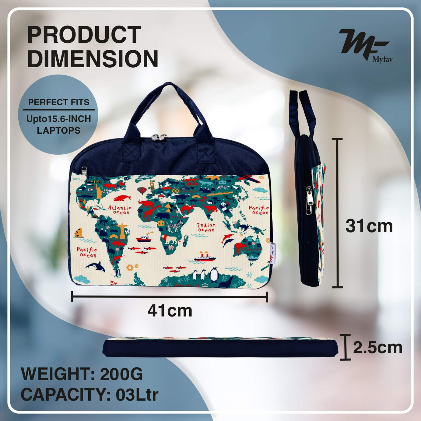 My Fav Ocean Map Office Laptop Bag Briefcase 15.6 Inch for Women and Men