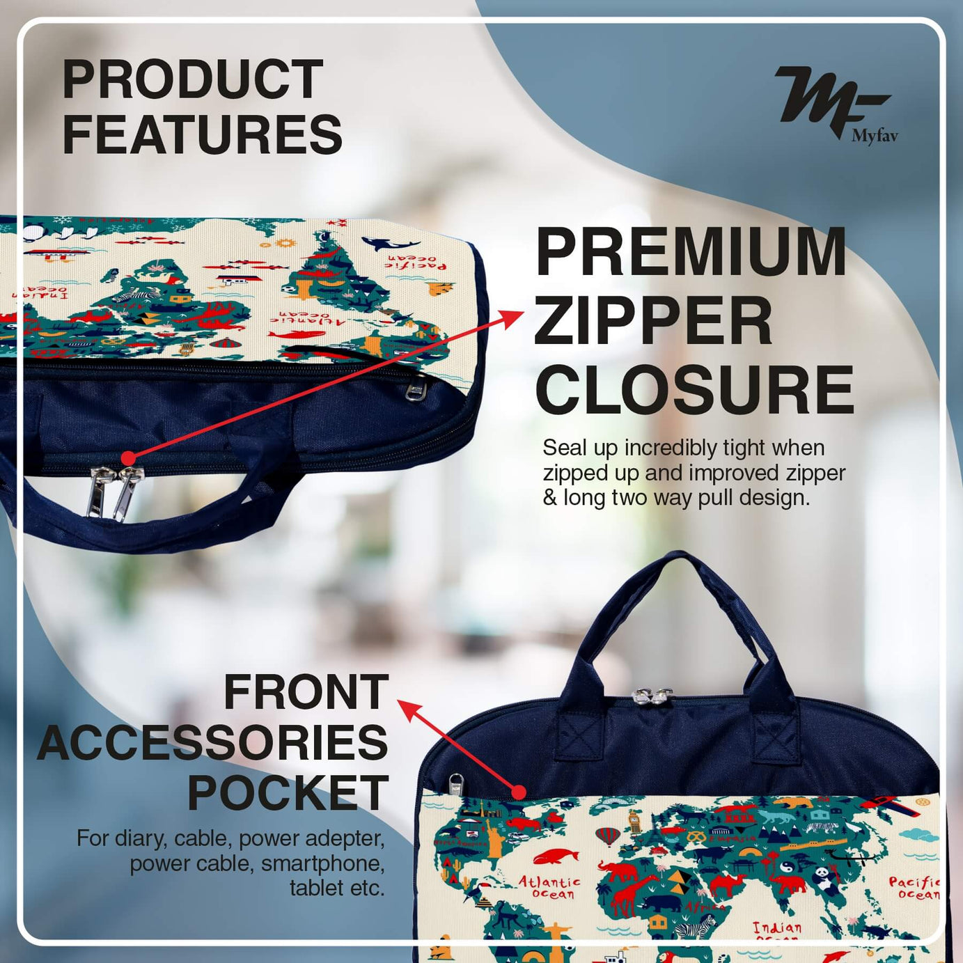 My Fav Ocean Map Office Laptop Bag Briefcase 15.6 Inch for Women and Men