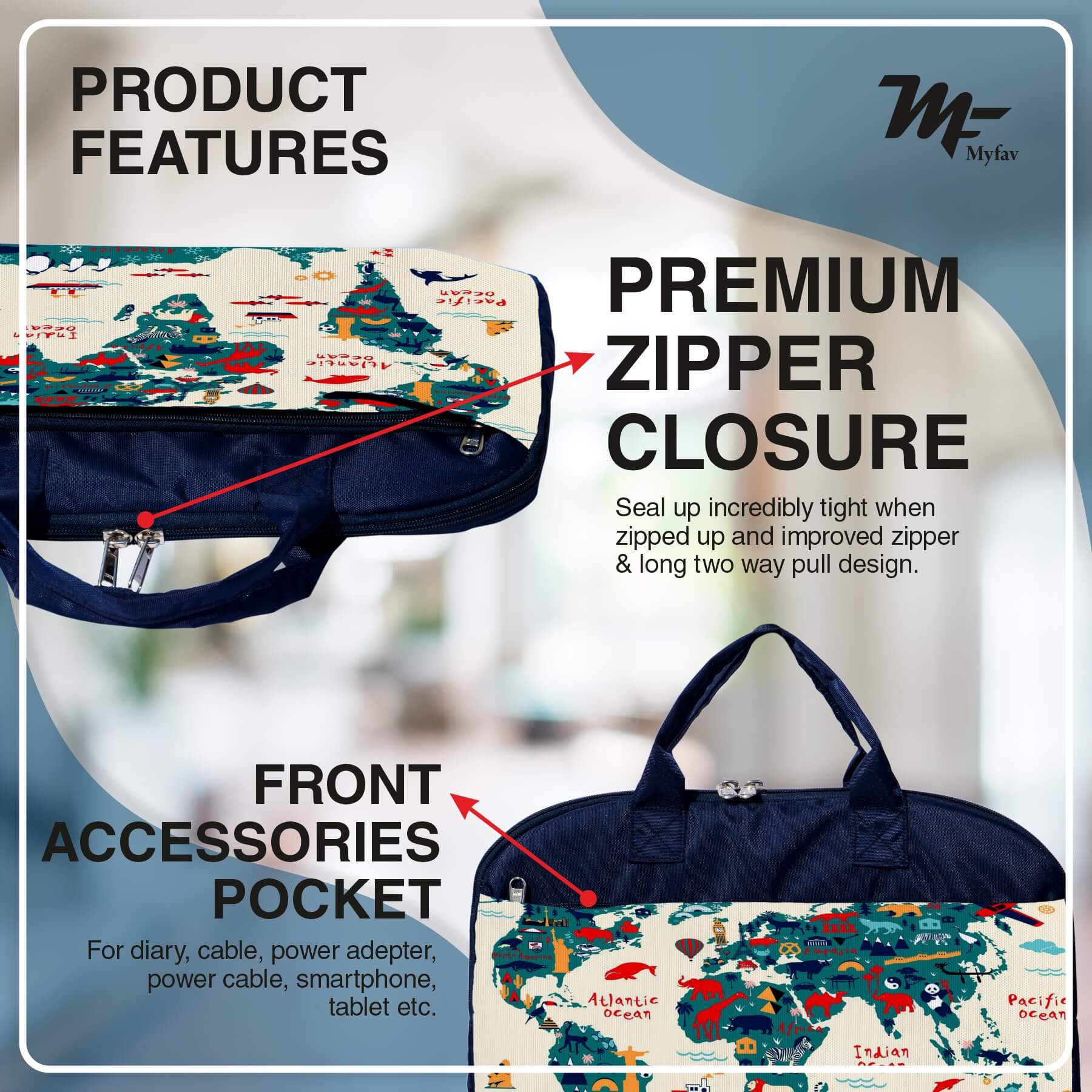 My Fav Ocean Map Office Laptop Bag Briefcase 15.6 Inch for Women and Men