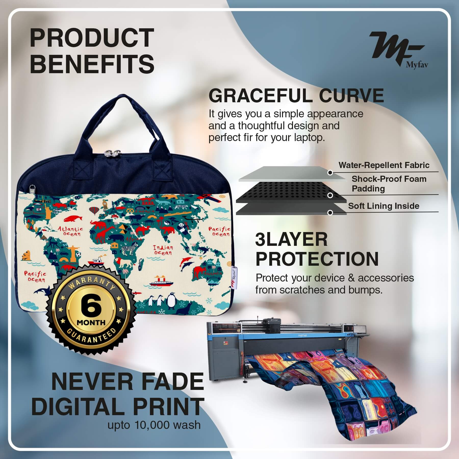 My Fav Ocean Map Office Laptop Bag Briefcase 15.6 Inch for Women and Men