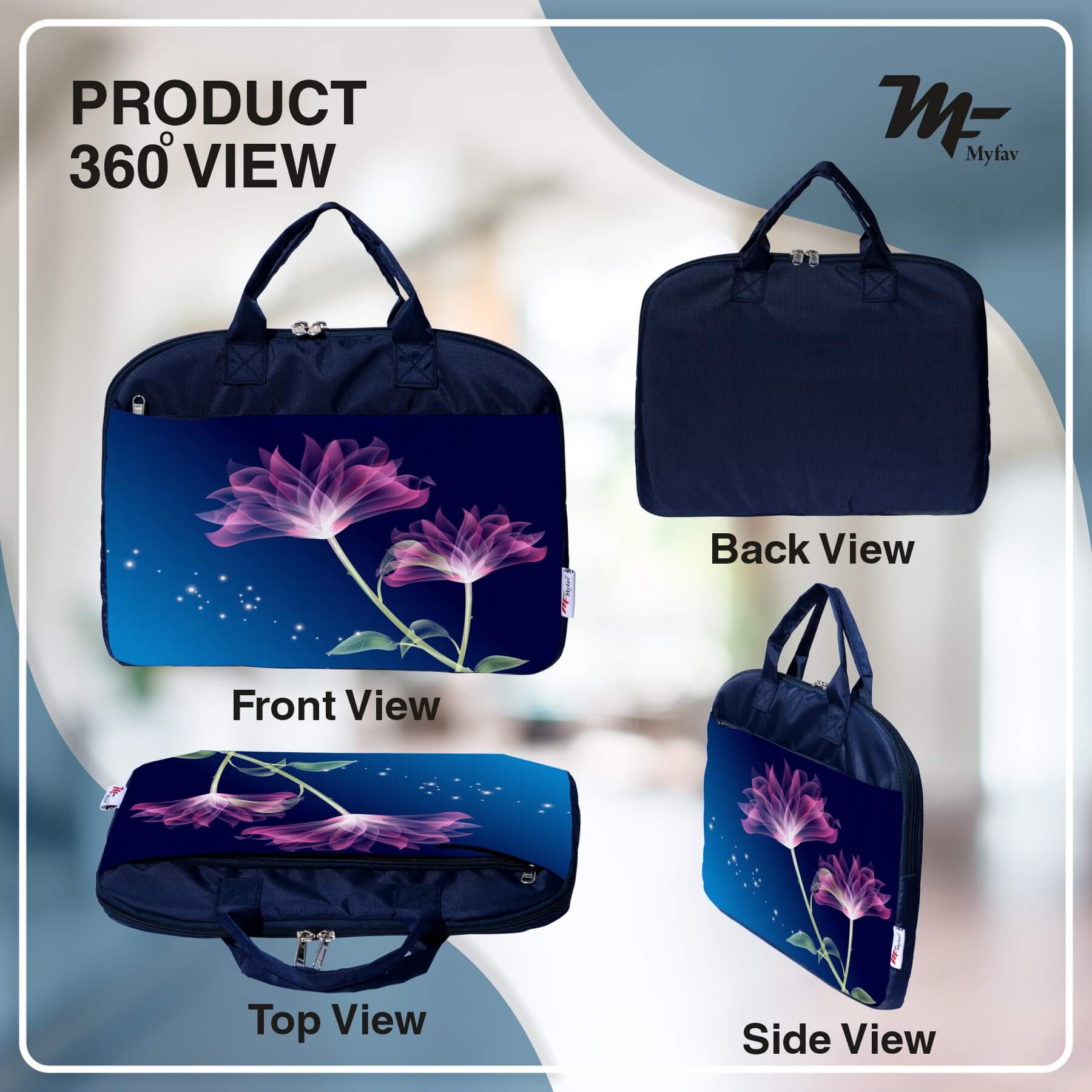 My Fav Blue Pink Flower Print Office Laptop Bag Briefcase 15.6 Inch for Women and Men