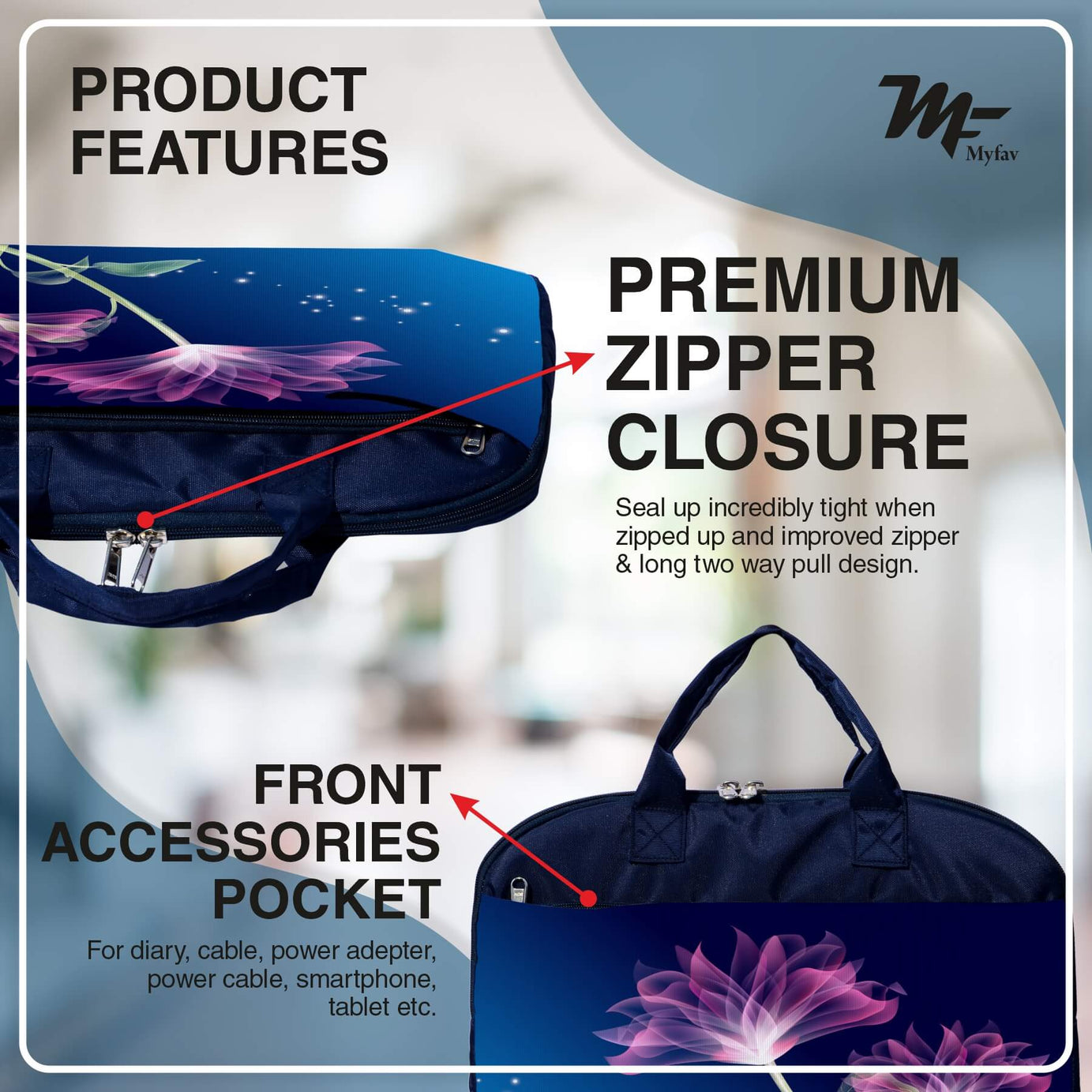 My Fav Blue Pink Flower Print Office Laptop Bag Briefcase 15.6 Inch for Women and Men