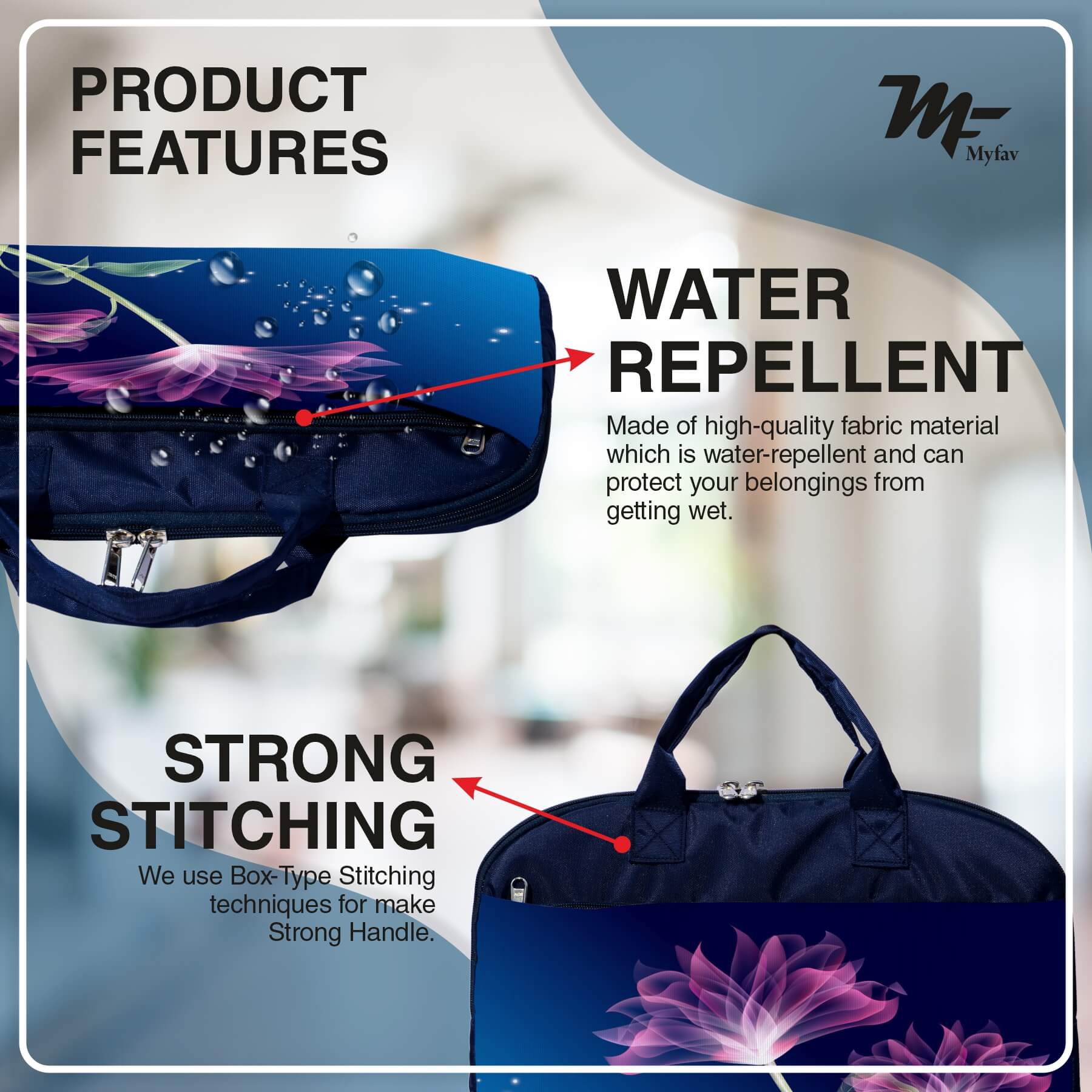 My Fav Blue Pink Flower Print Office Laptop Bag Briefcase 15.6 Inch for Women and Men