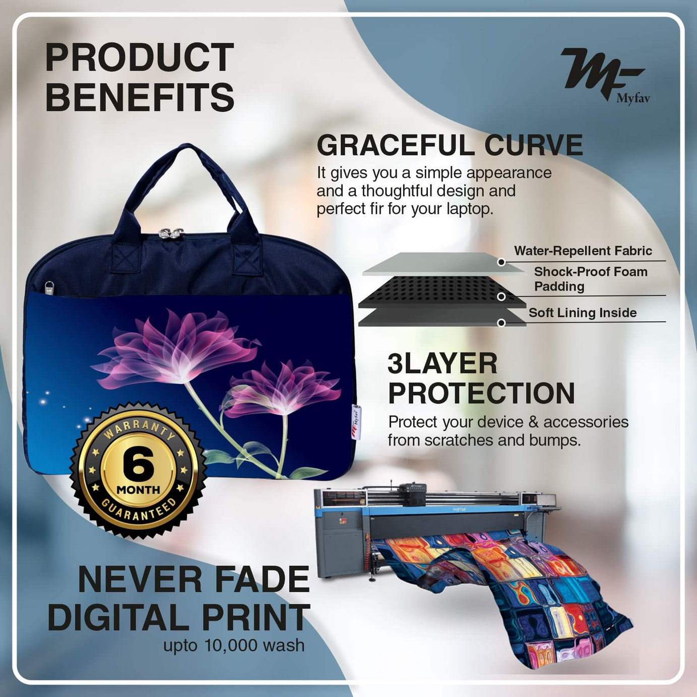 My Fav Blue Pink Flower Print Office Laptop Bag Briefcase 15.6 Inch for Women and Men