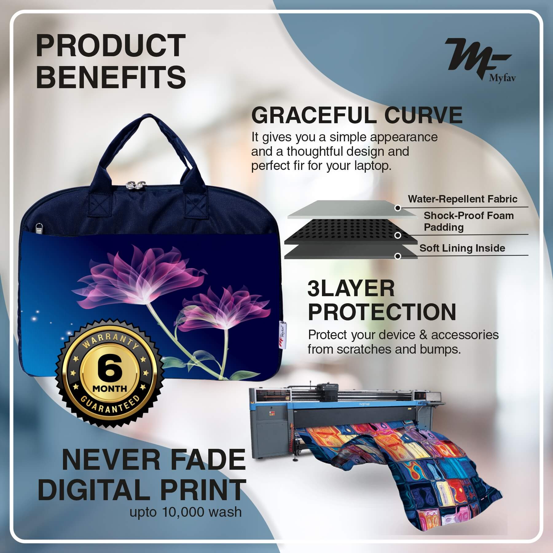 My Fav Blue Pink Flower Print Office Laptop Bag Briefcase 15.6 Inch for Women and Men