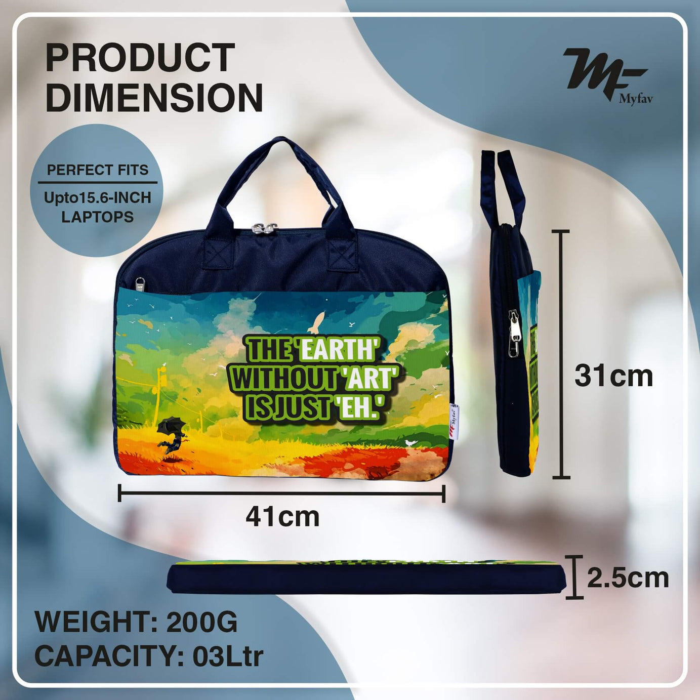 My Fav Art Print Office Laptop Bag Briefcase 15.6 Inch for Women and Men