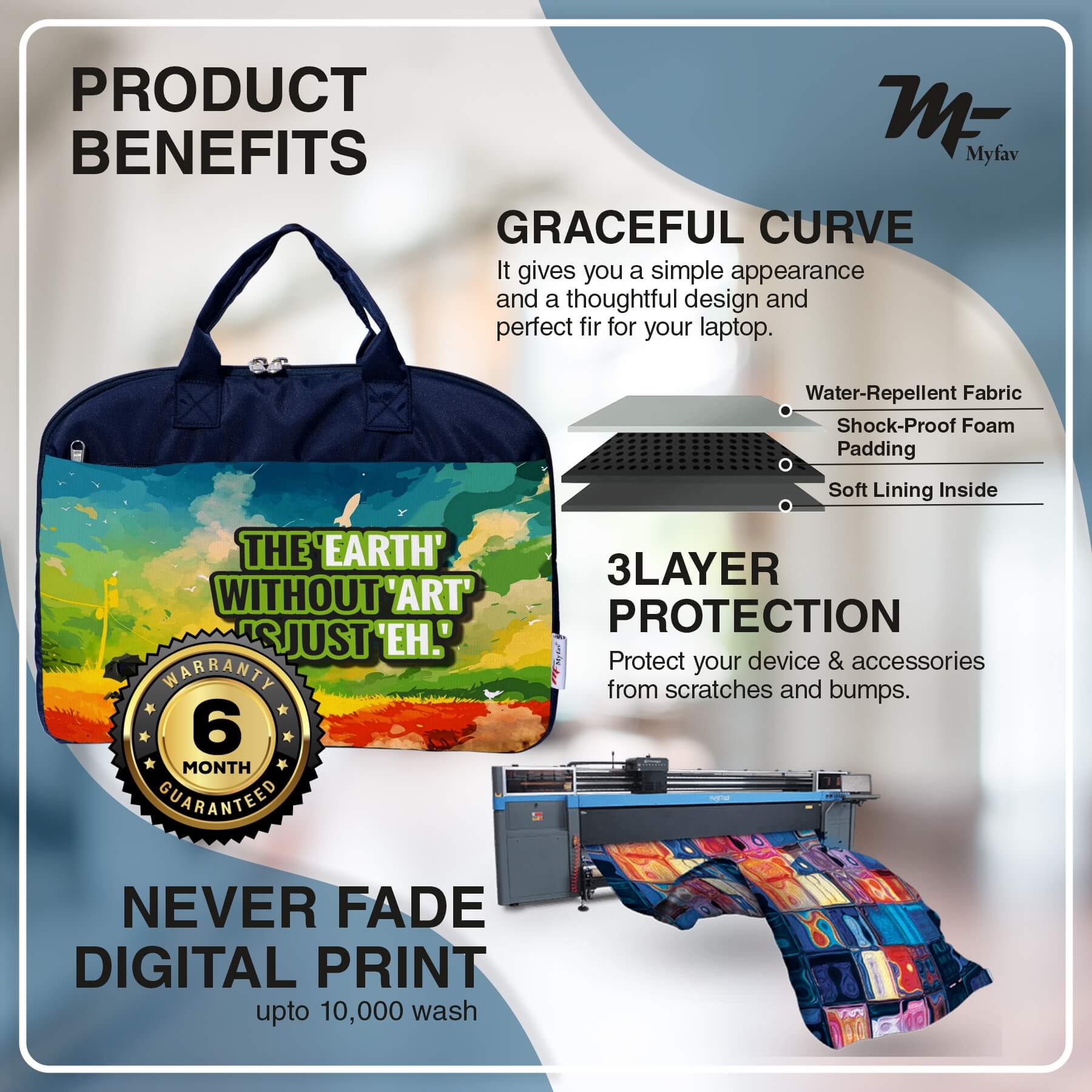 My Fav Art Print Office Laptop Bag Briefcase 15.6 Inch for Women and Men