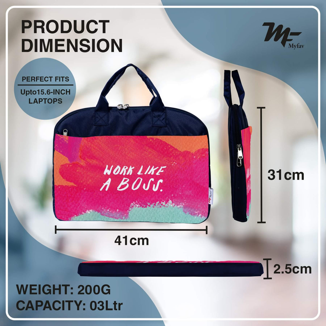 My Fav Work Like A Boss Print Office Laptop Bag Briefcase 15.6 Inch for Women and Men