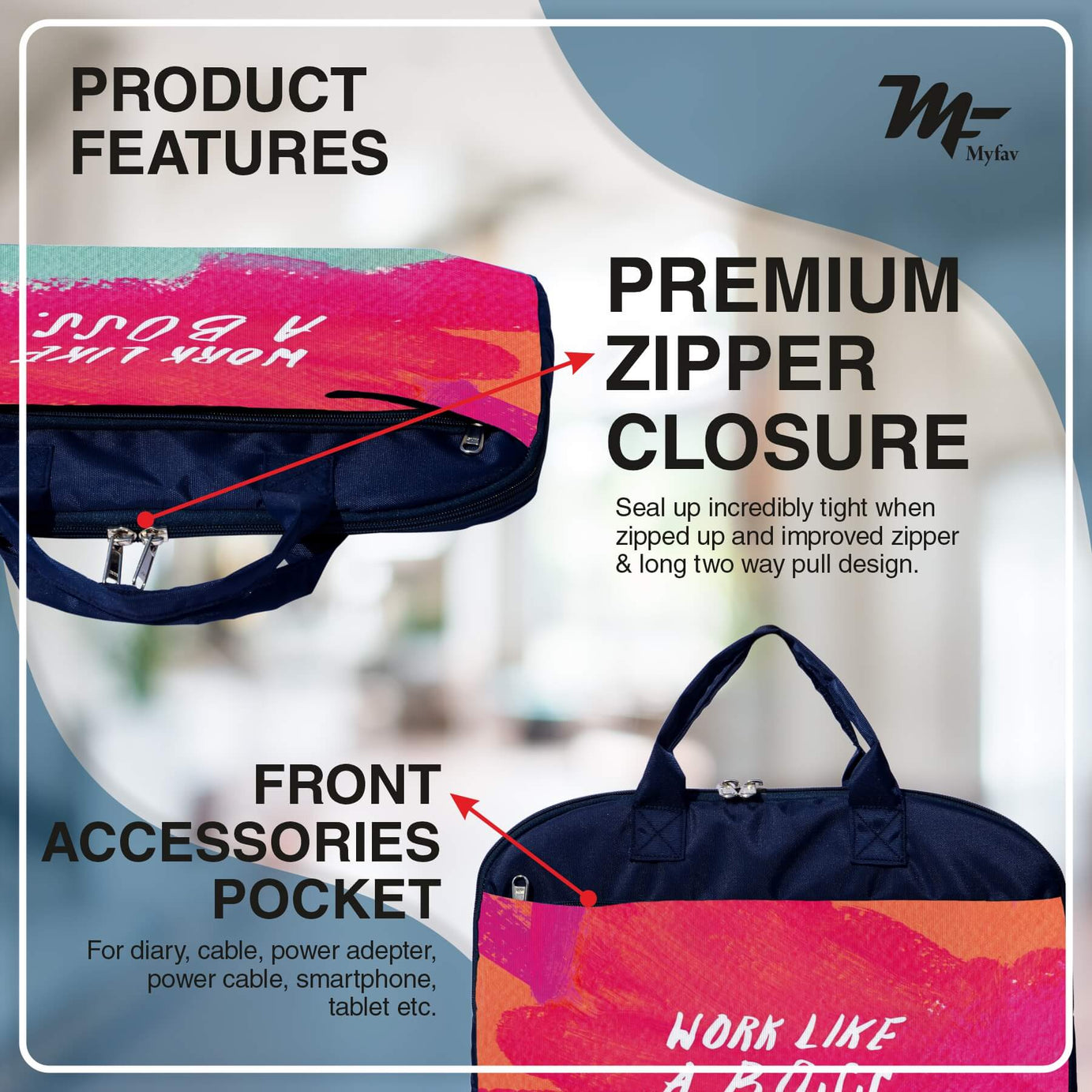 My Fav Work Like A Boss Print Office Laptop Bag Briefcase 15.6 Inch for Women and Men