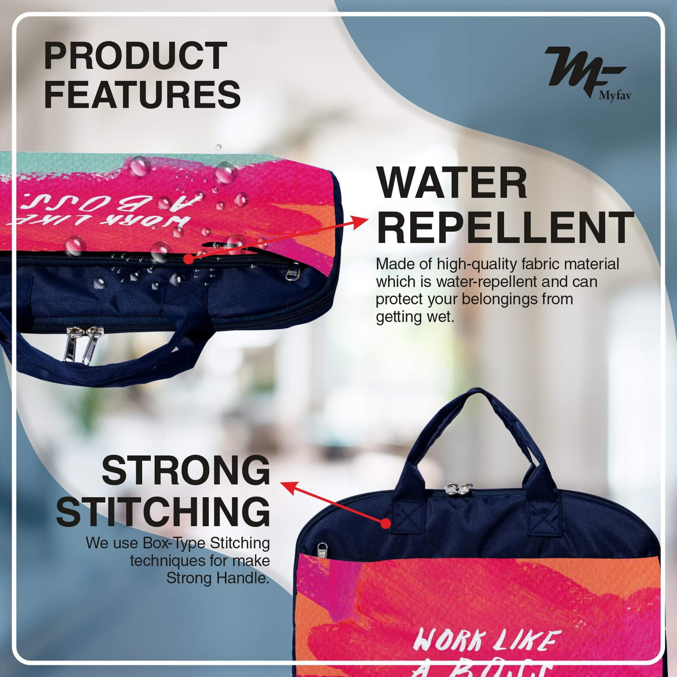 My Fav Work Like A Boss Print Office Laptop Bag Briefcase 15.6 Inch for Women and Men