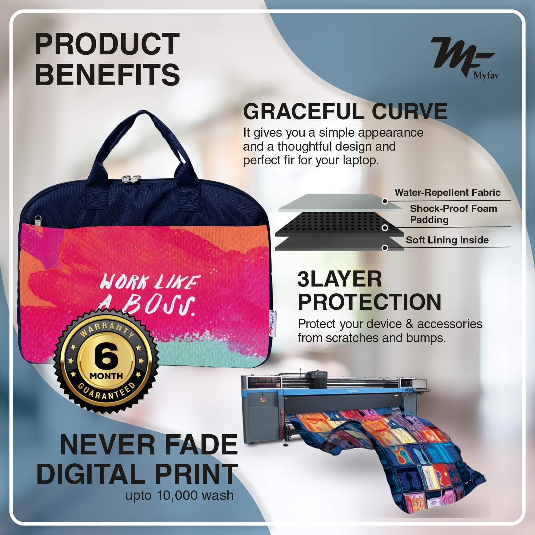 My Fav Work Like A Boss Print Office Laptop Bag Briefcase 15.6 Inch for Women and Men