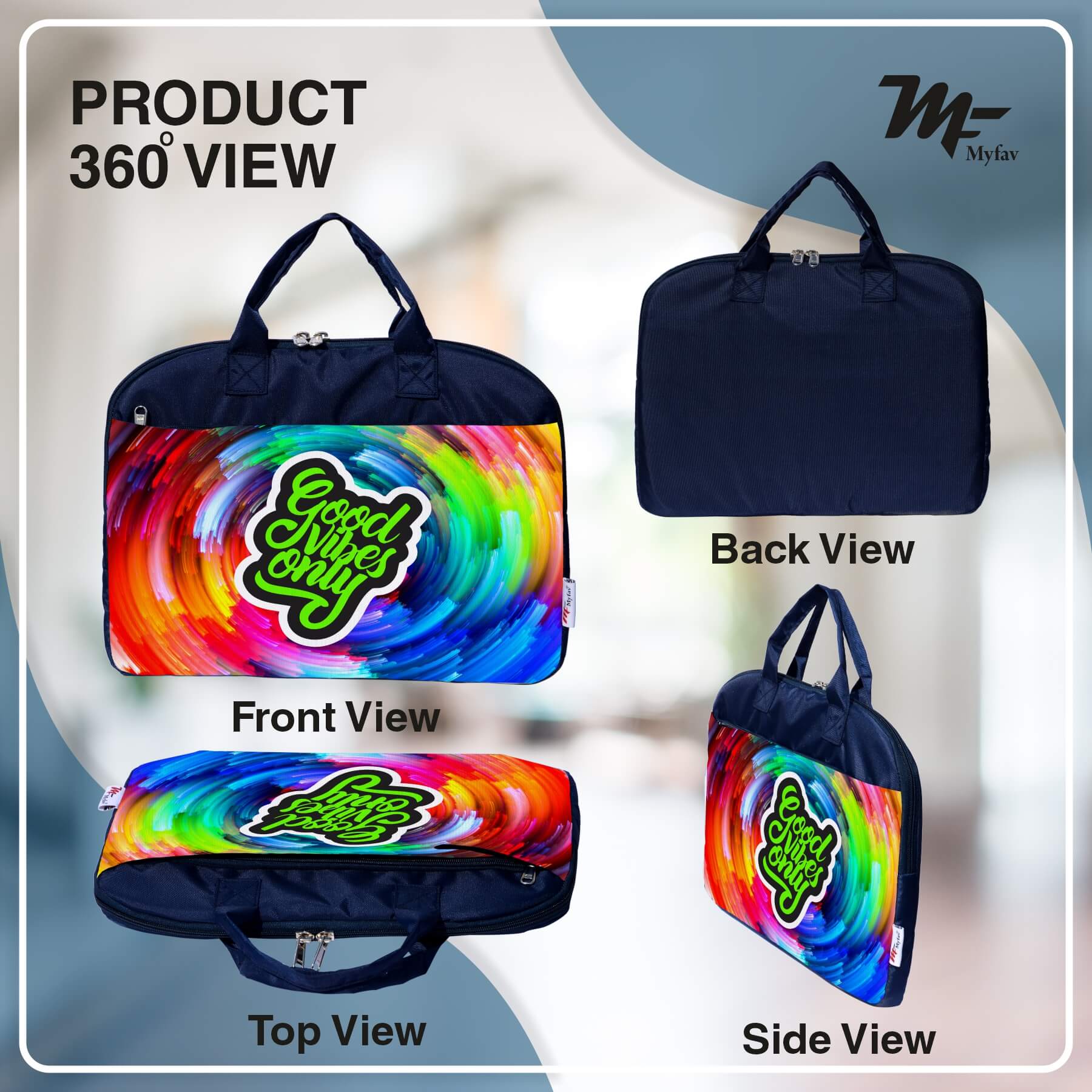 My Fav Good Vibes Only Print Office Laptop Bag Briefcase 15.6 Inch for Women and Men