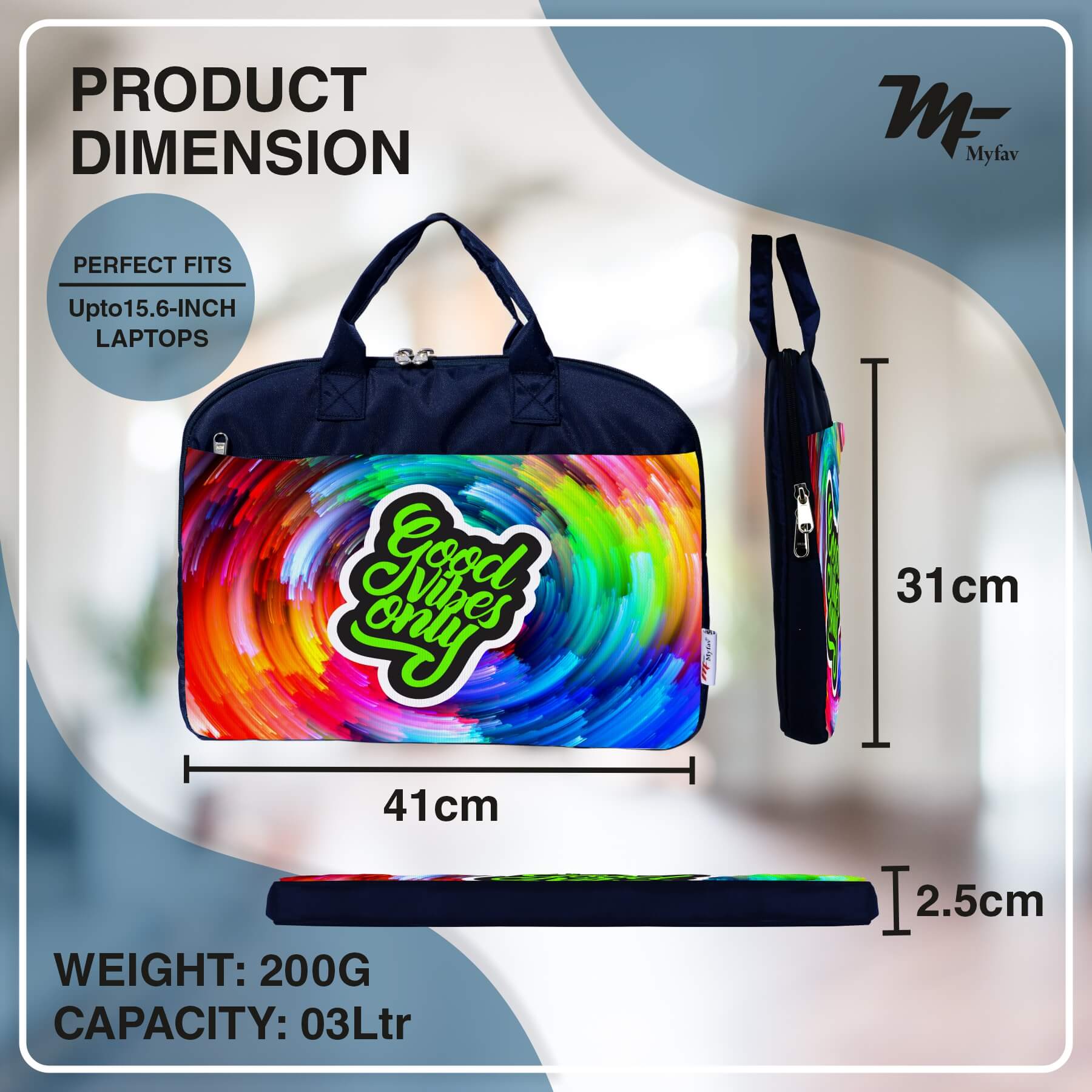 My Fav Good Vibes Only Print Office Laptop Bag Briefcase 15.6 Inch for Women and Men
