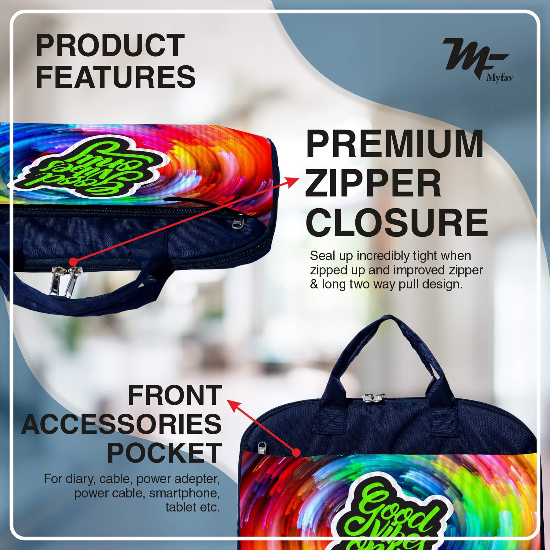 My Fav Good Vibes Only Print Office Laptop Bag Briefcase 15.6 Inch for Women and Men