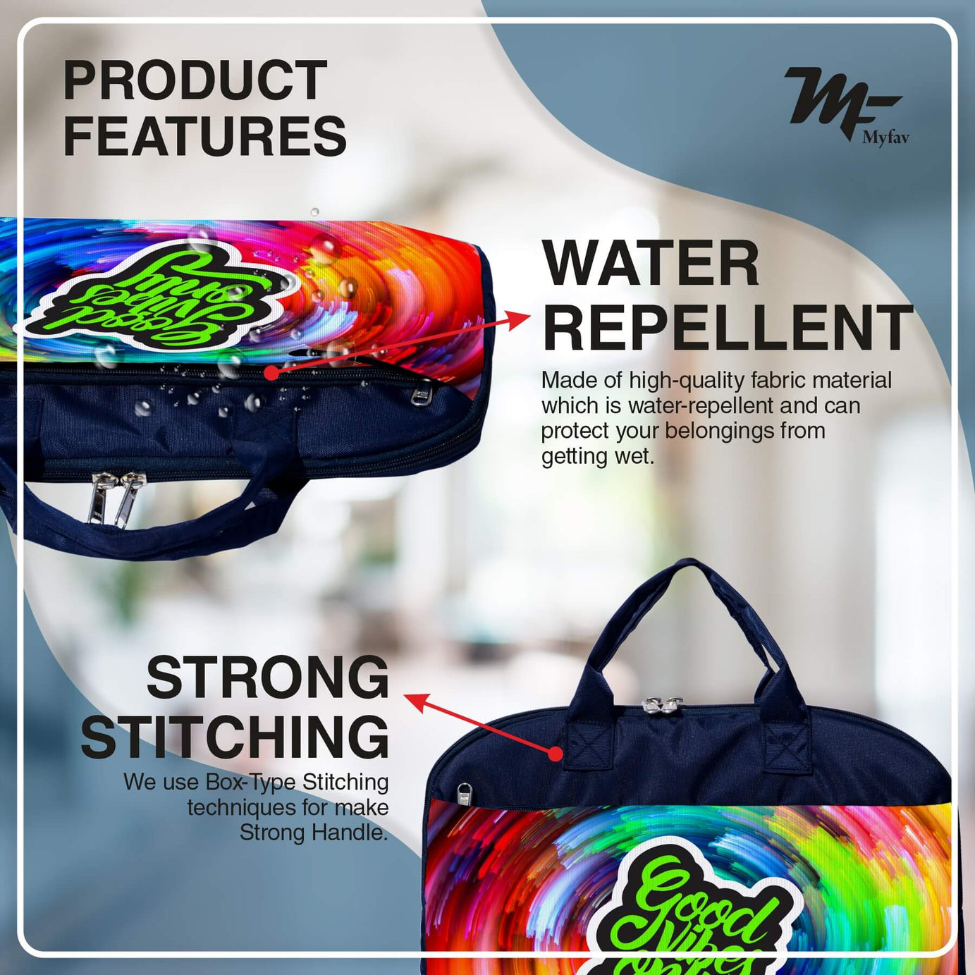 My Fav Good Vibes Only Print Office Laptop Bag Briefcase 15.6 Inch for Women and Men