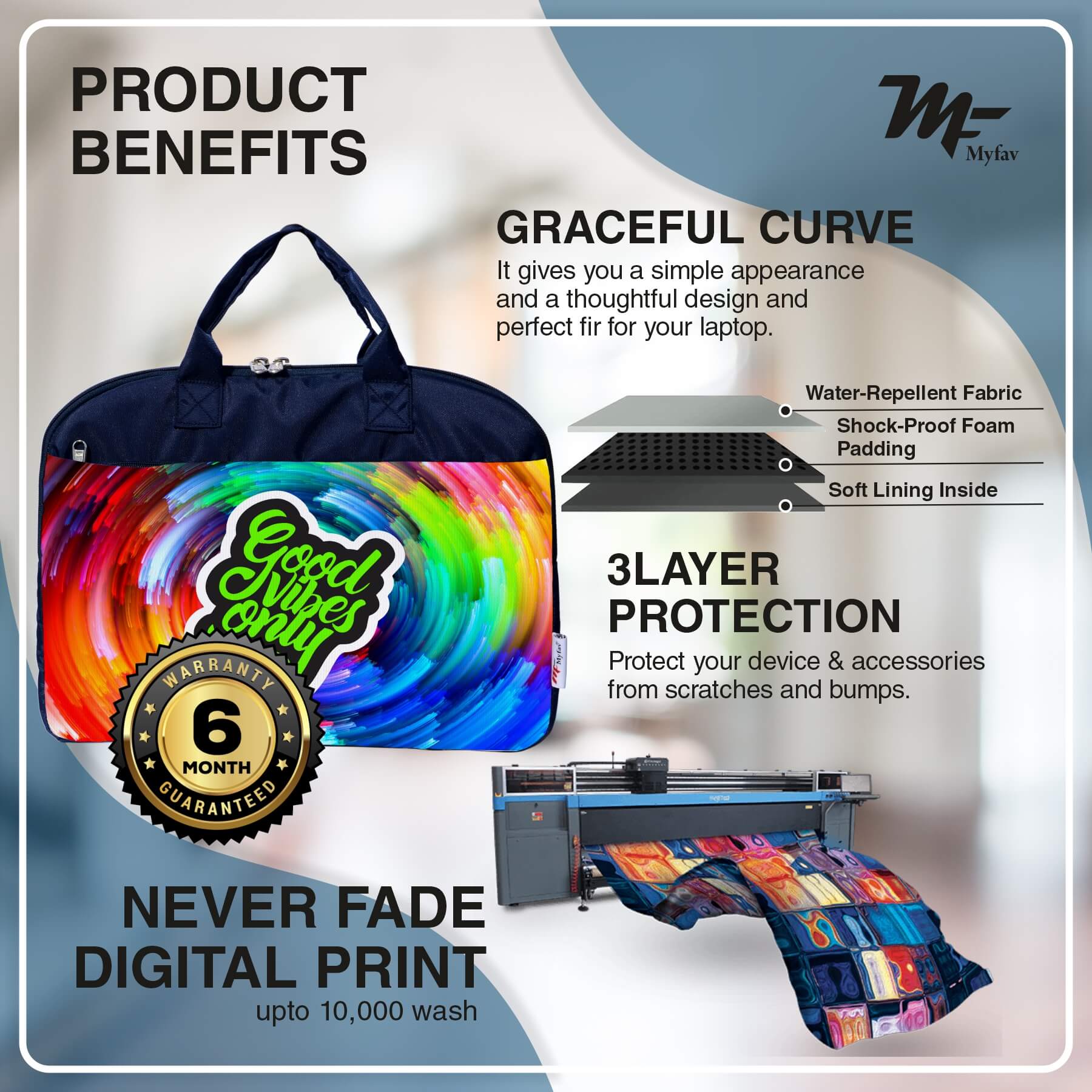 My Fav Good Vibes Only Print Office Laptop Bag Briefcase 15.6 Inch for Women and Men