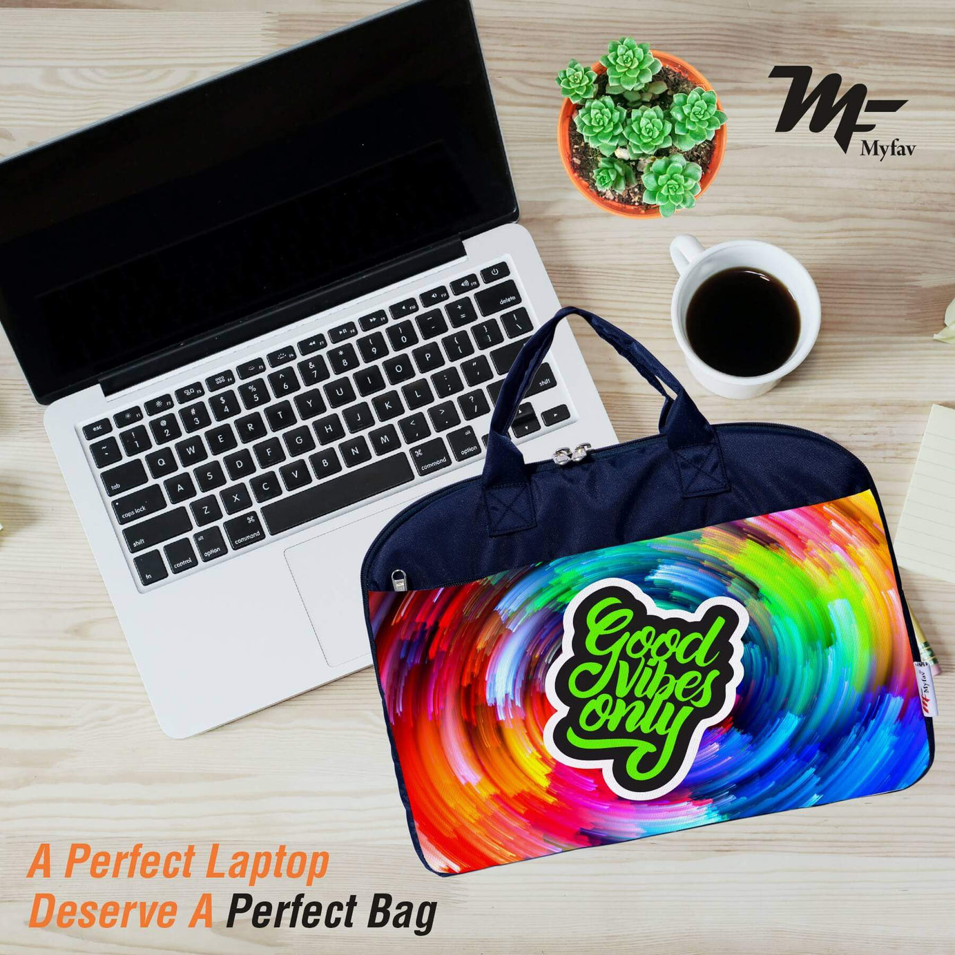My Fav Good Vibes Only Print Office Laptop Bag Briefcase 15.6 Inch for Women and Men