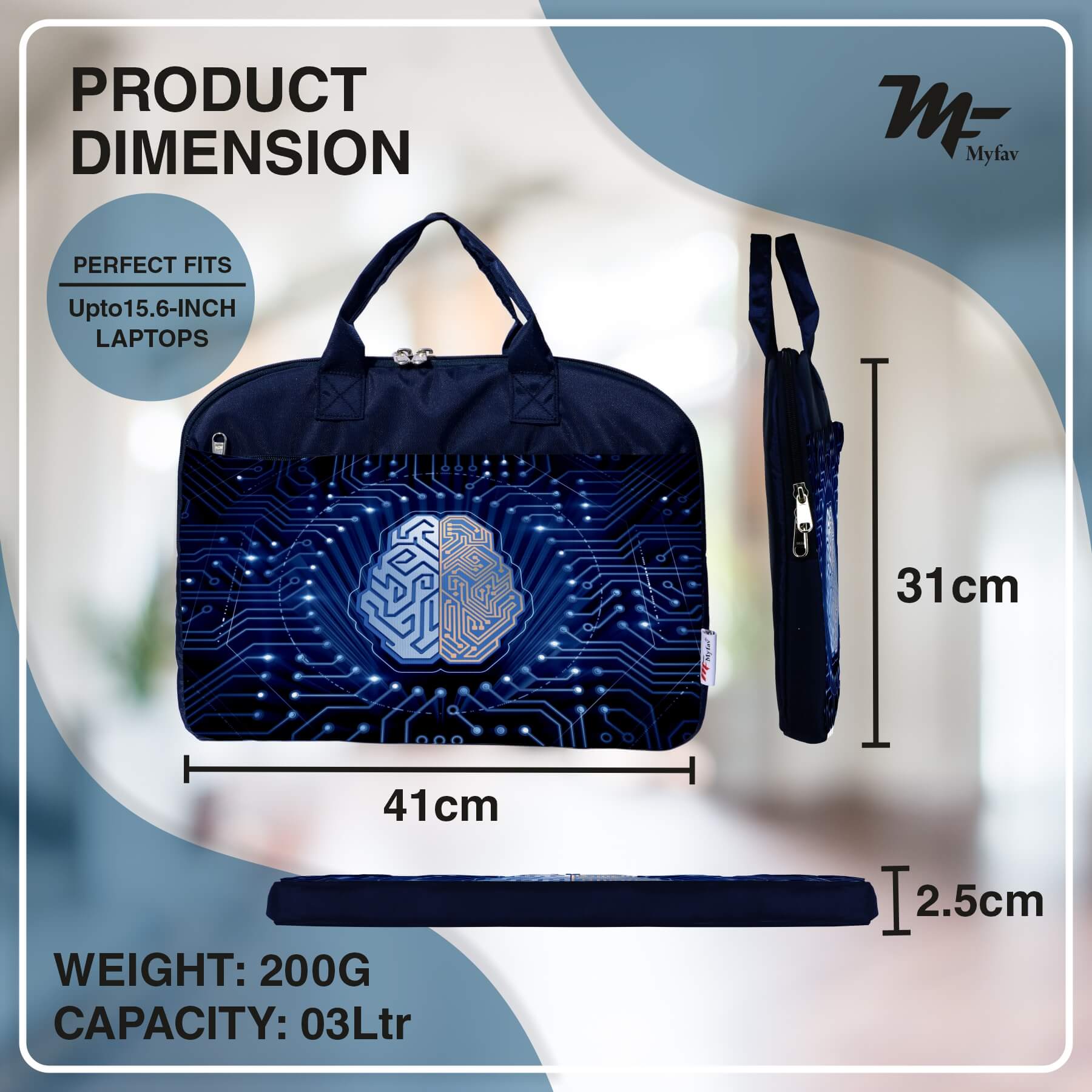 My Fav Digital Print Office Laptop Bag Briefcase 15.6 Inch for Women and Men