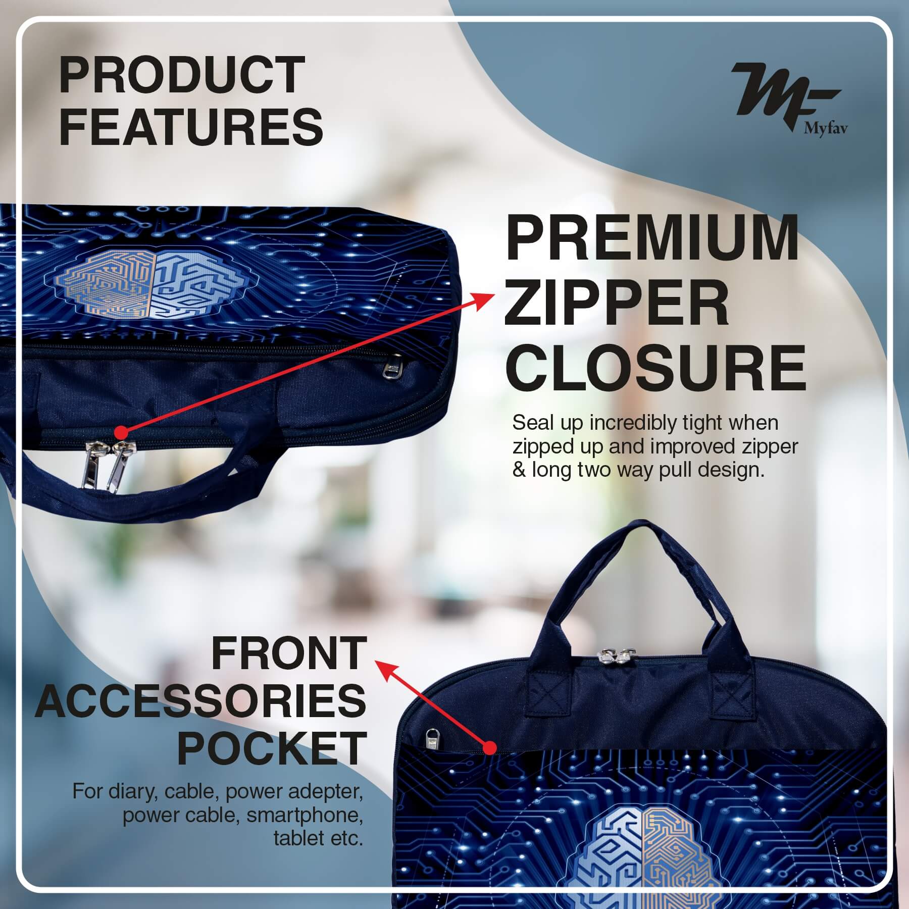 My Fav Digital Print Office Laptop Bag Briefcase 15.6 Inch for Women and Men